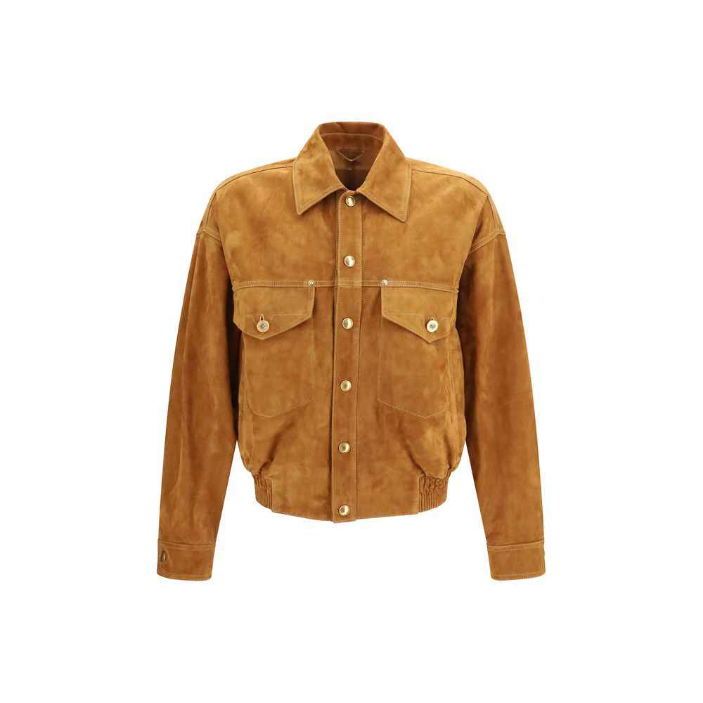 Versace Brown Lamb Ovis Aries Aries Leather Jacket