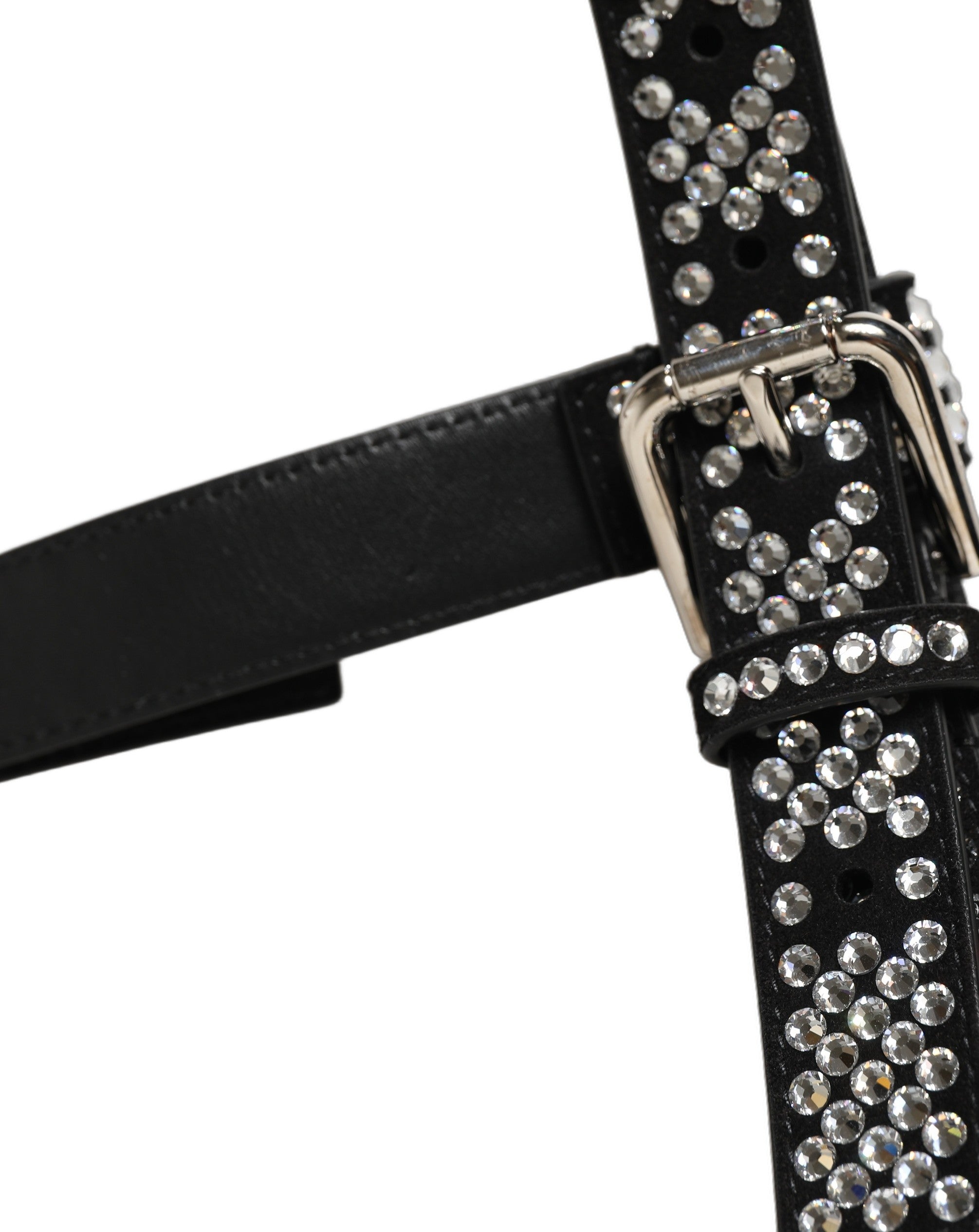 Dolce & Gabbana Black Leather Rhinestones Embellished Men Suspender