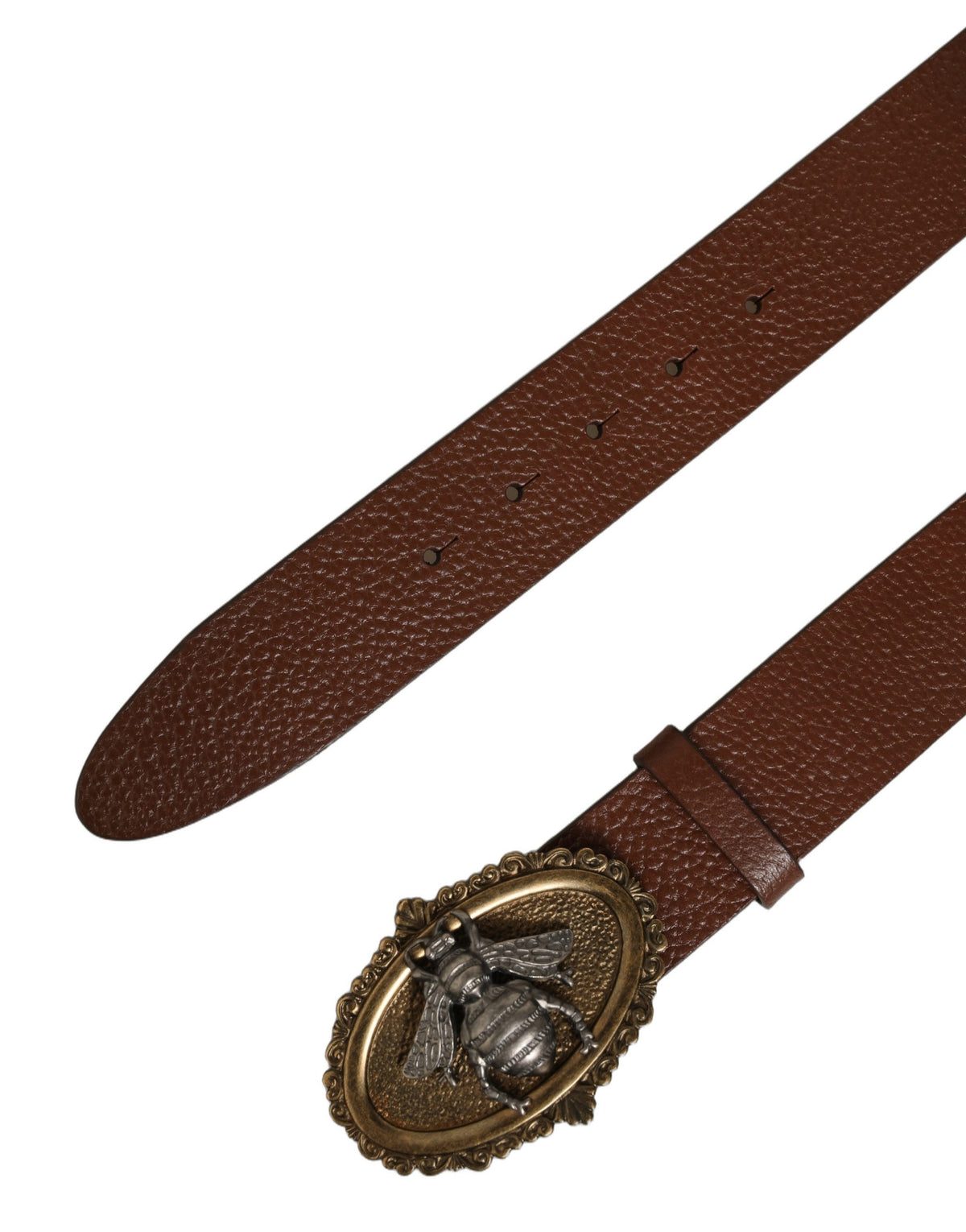 Dolce & Gabbana Brown Leather Bee Accent Metal Buckle Belt