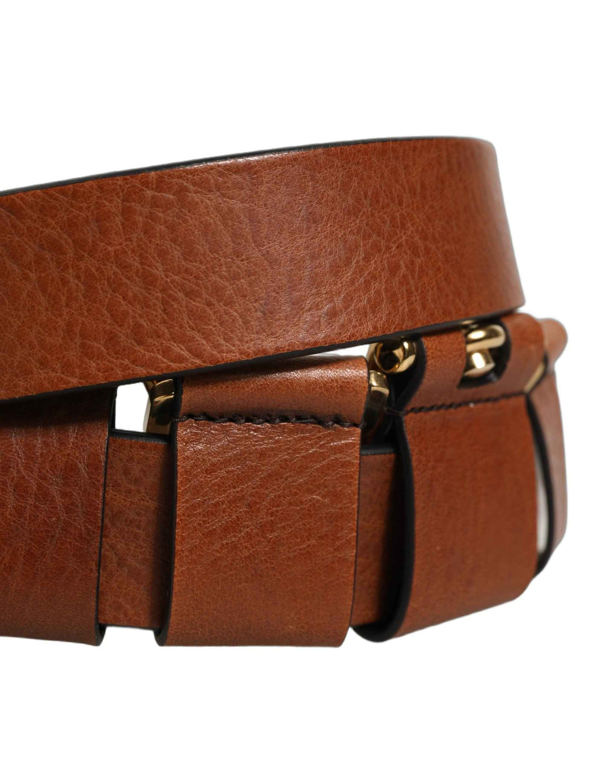 Dolce & Gabbana Brown Leather Gold Metal Rings Buckle Belt