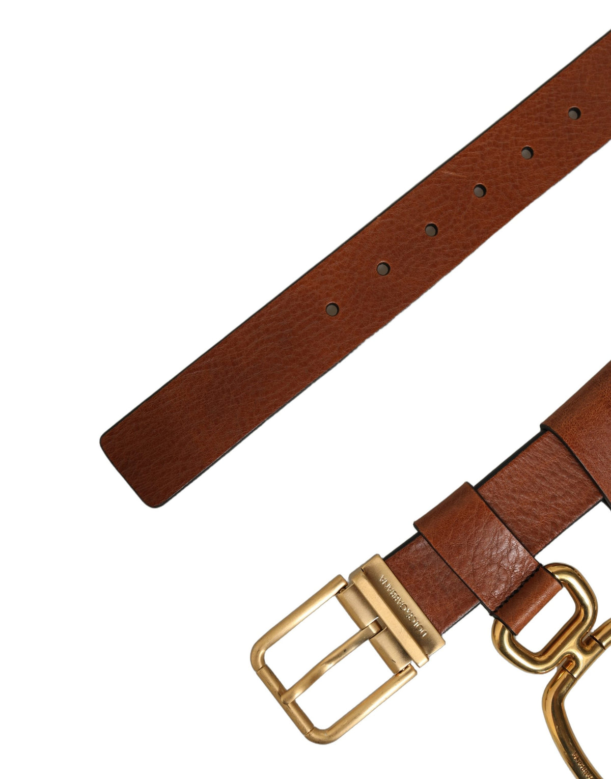 Dolce & Gabbana Brown Leather Gold Metal Rings Buckle Belt