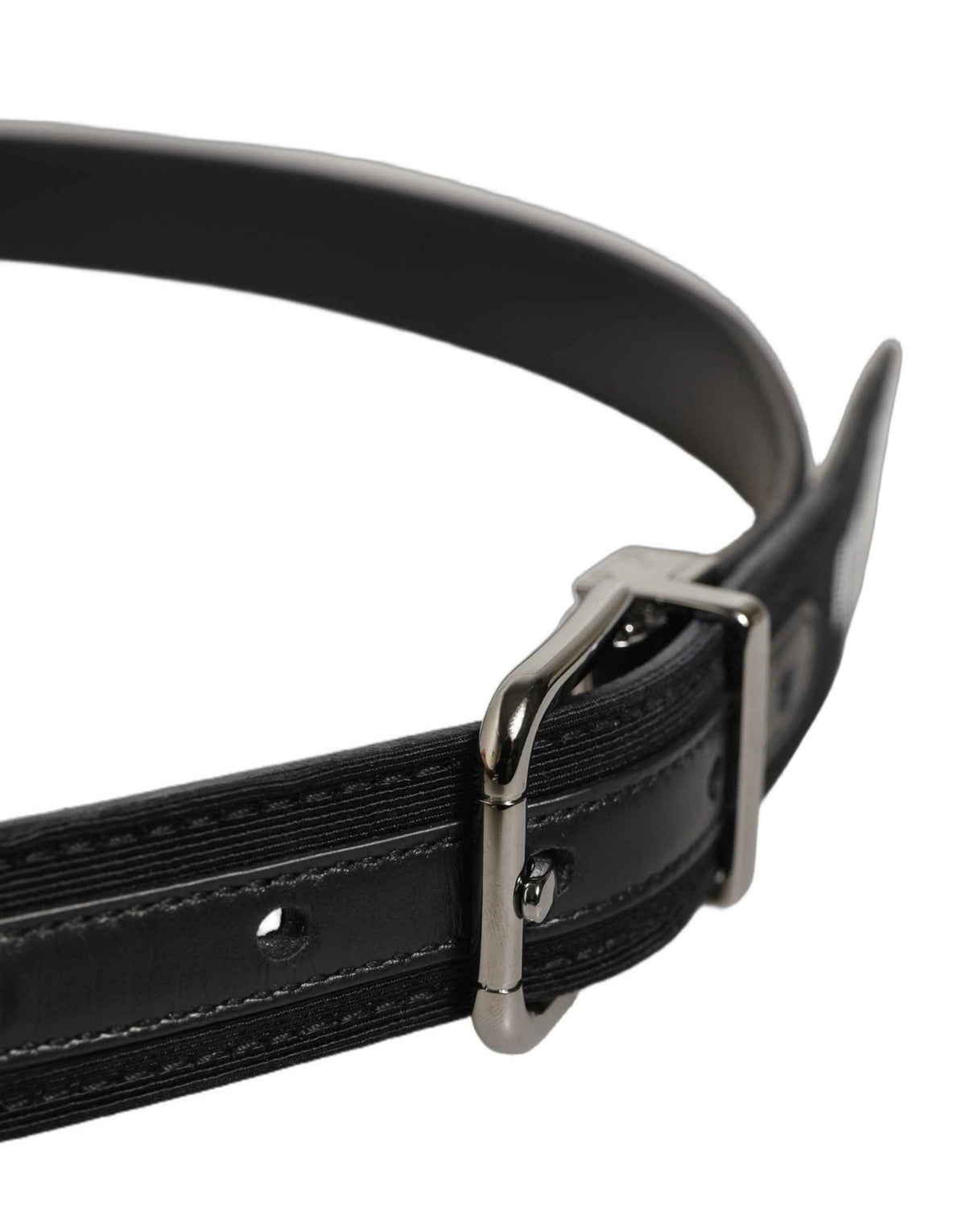 Dolce & Gabbana Black Fabric Leather Barcode Silver Buckle Belt