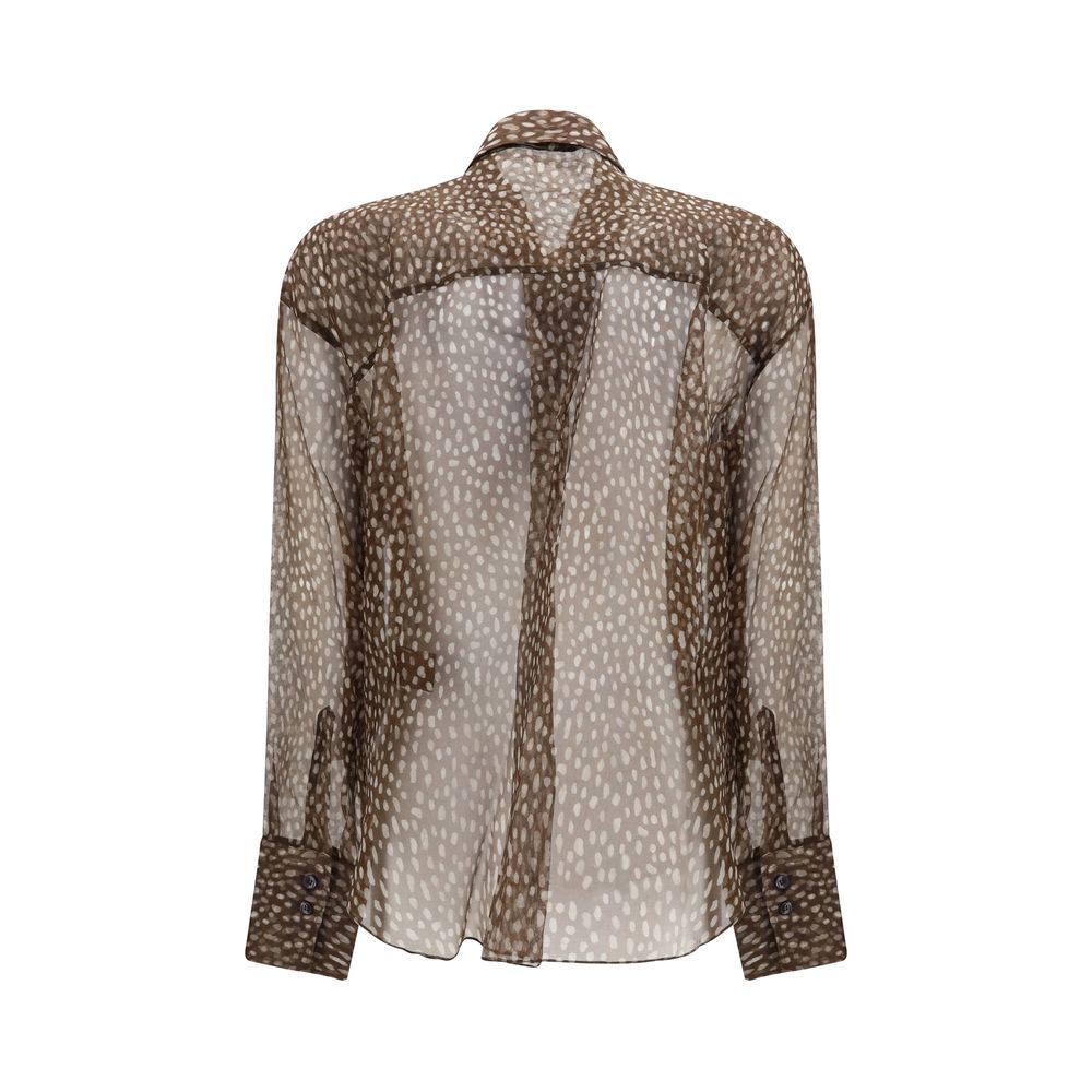 Brunello Cucinelli Brown Silk Pattern Shirt