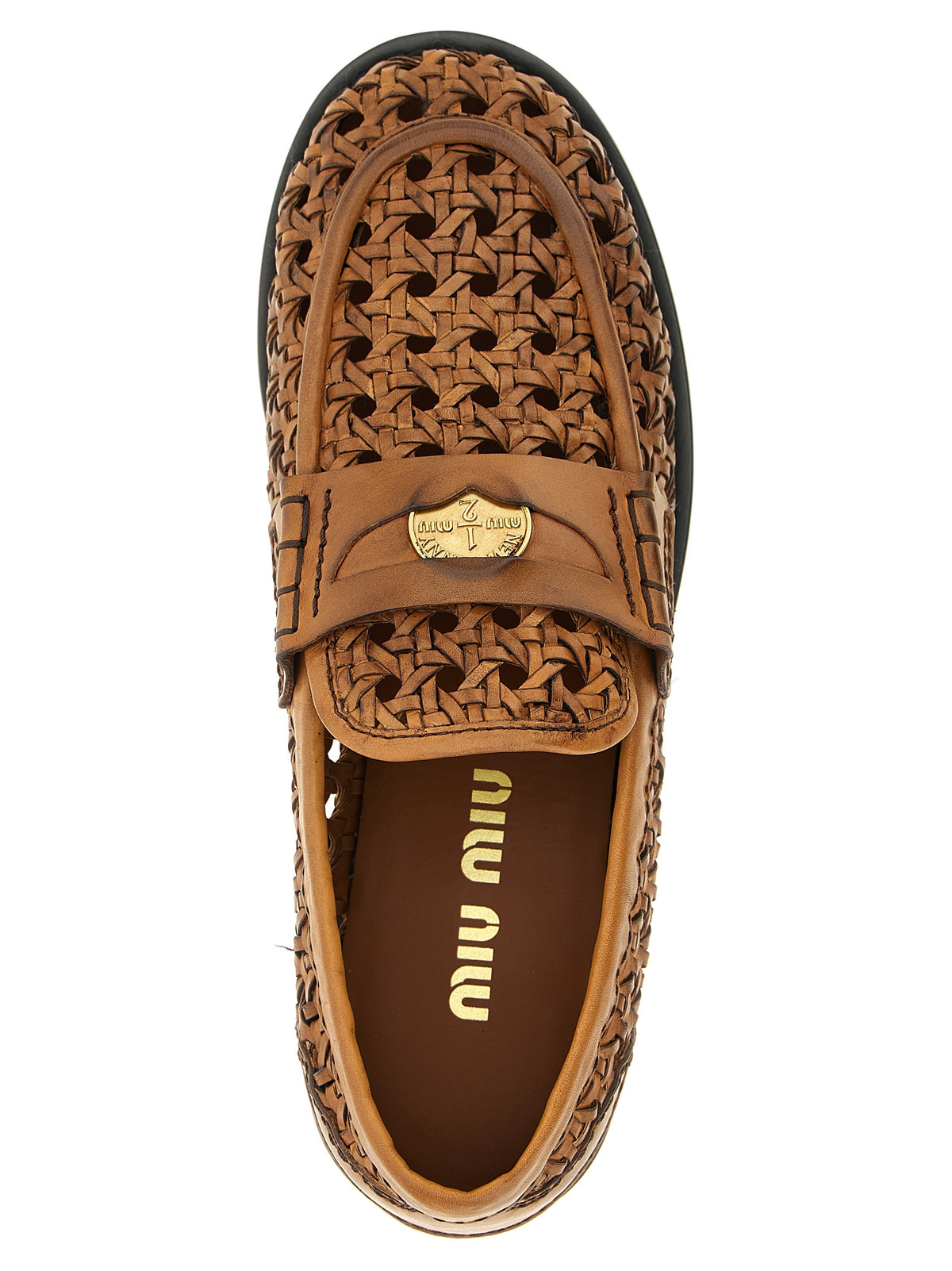 Miu Miu Brown Calfskin Slip-On Loafers