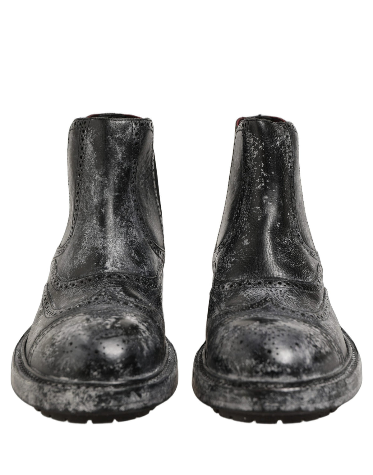 Dolce & Gabbana Black Gray Leather Ankle Chelsea Boots Shoes