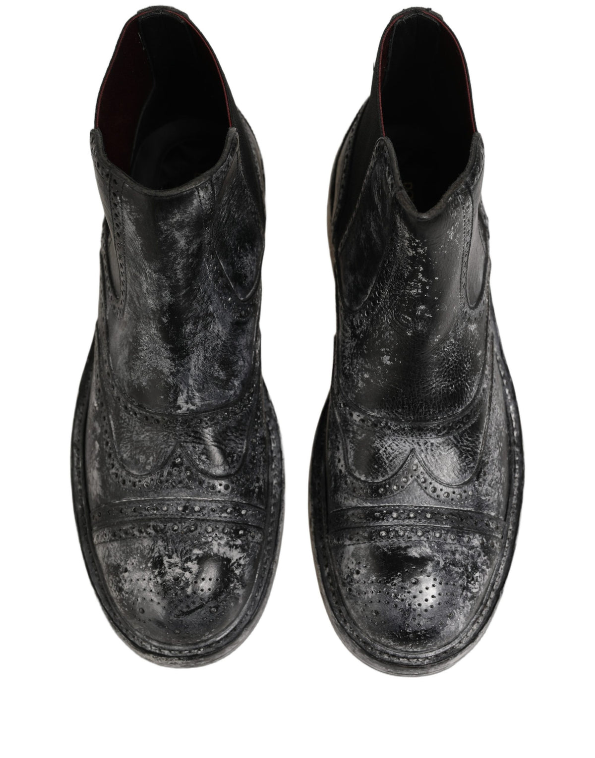 Dolce & Gabbana Black Gray Leather Ankle Chelsea Boots Shoes