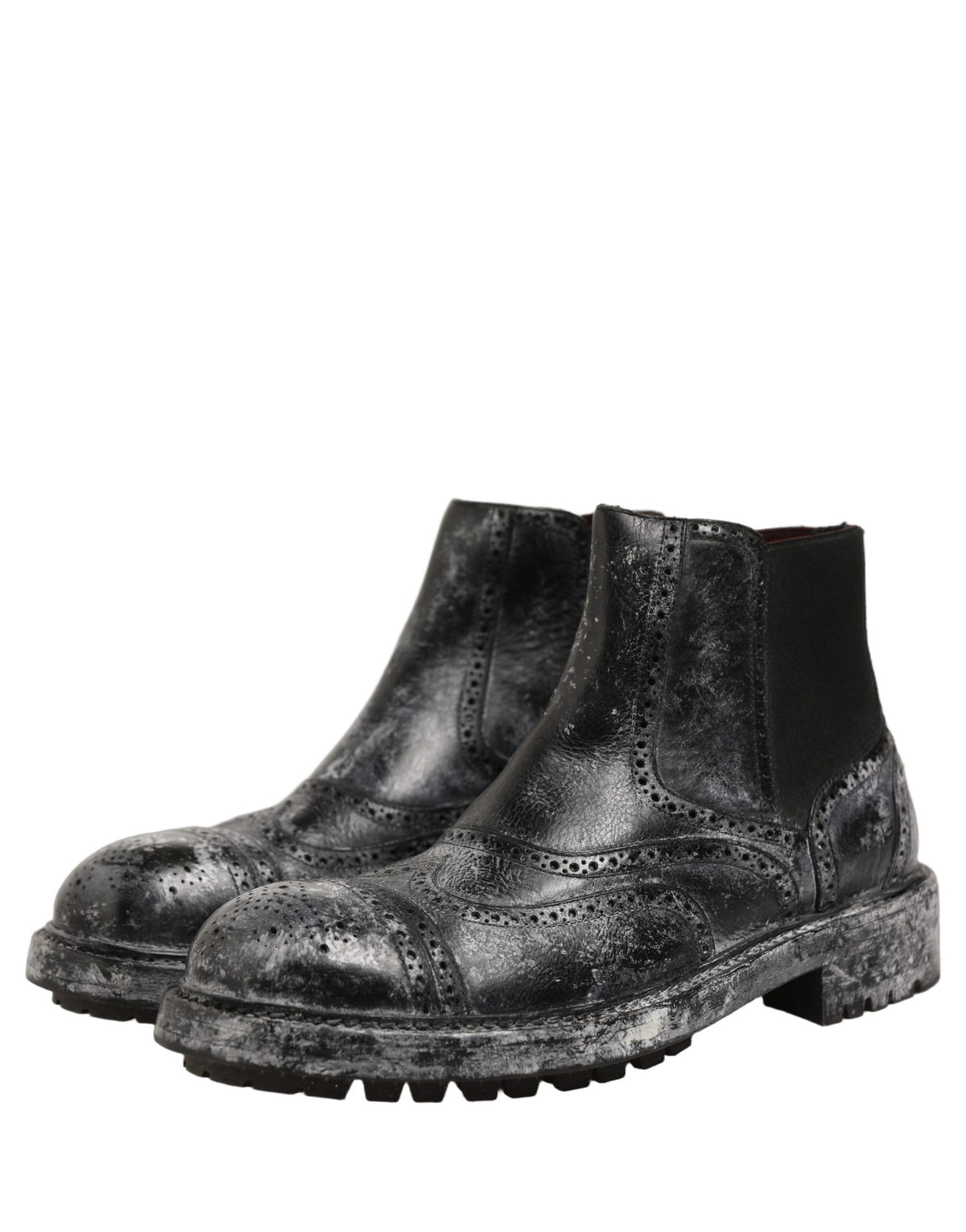 Dolce & Gabbana Black Gray Leather Ankle Chelsea Boots Shoes