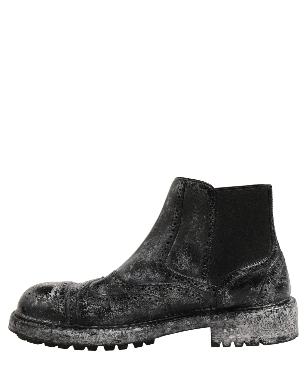 Dolce & Gabbana Black Gray Leather Ankle Chelsea Boots Shoes