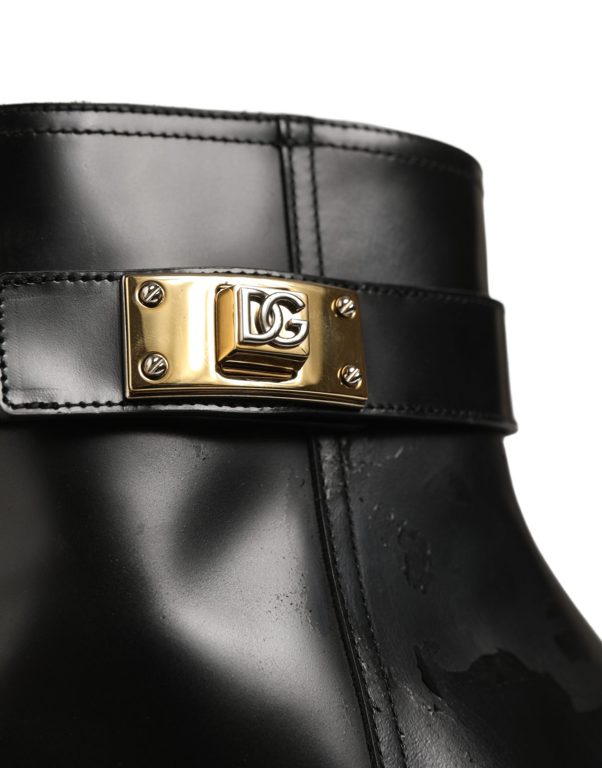 Dolce & Gabbana Black Leather Buckle Mid Calf Boots Shoes