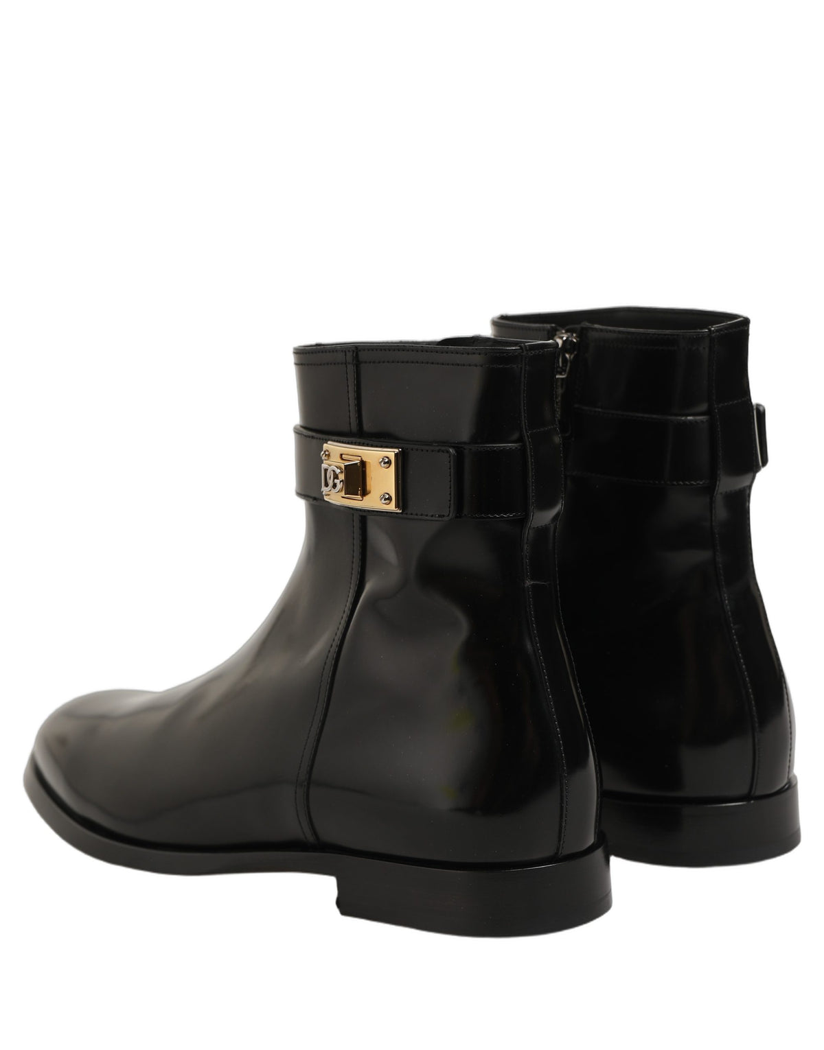 Dolce & Gabbana Black Leather Buckle Mid Calf Boots Shoes