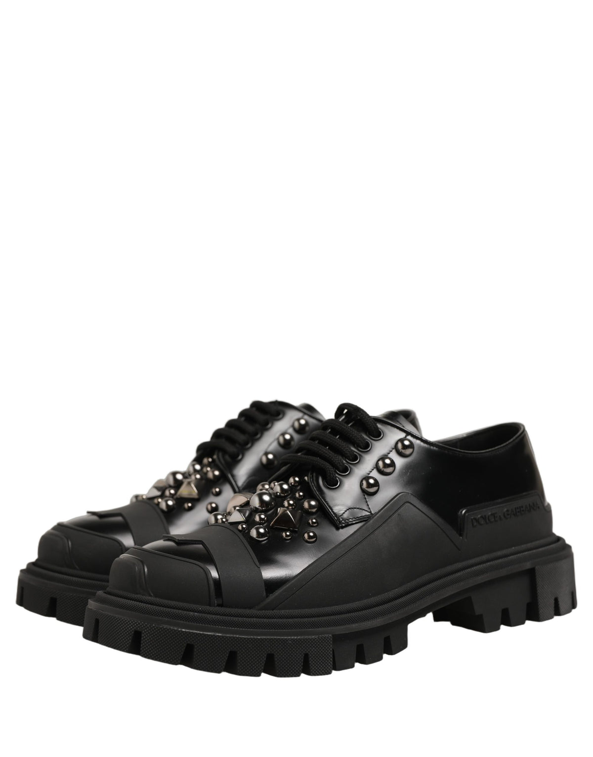 Dolce & Gabbana Black Calfskin Leather Trekking Derby Shoes