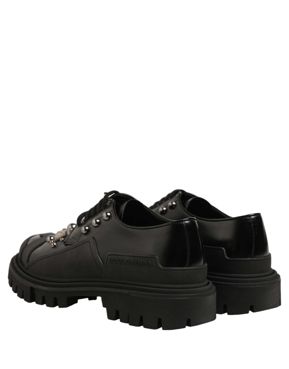 Dolce & Gabbana Black Calfskin Leather Trekking Derby Shoes