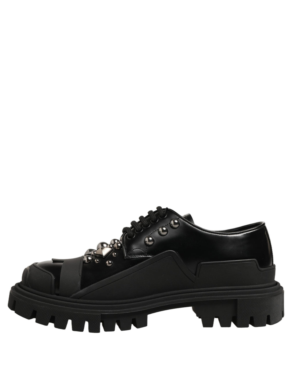 Dolce & Gabbana Black Calfskin Leather Trekking Derby Shoes