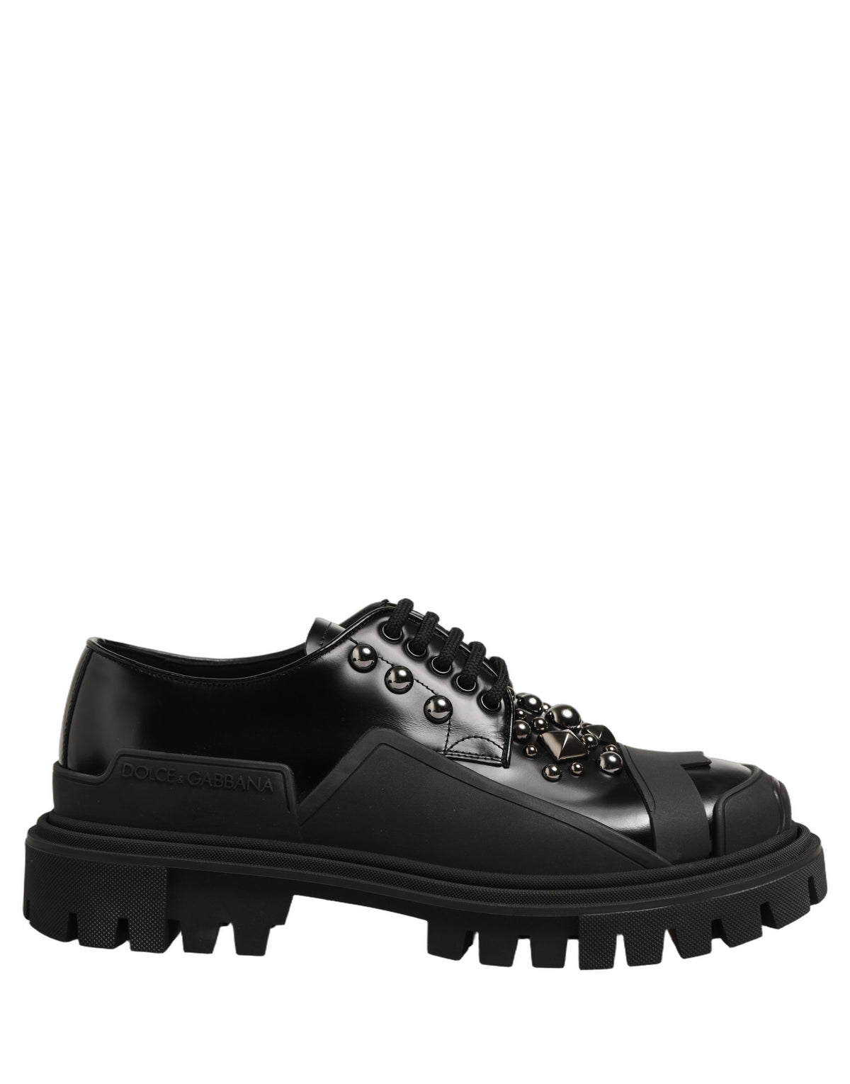 Dolce & Gabbana Black Calfskin Leather Trekking Derby Shoes