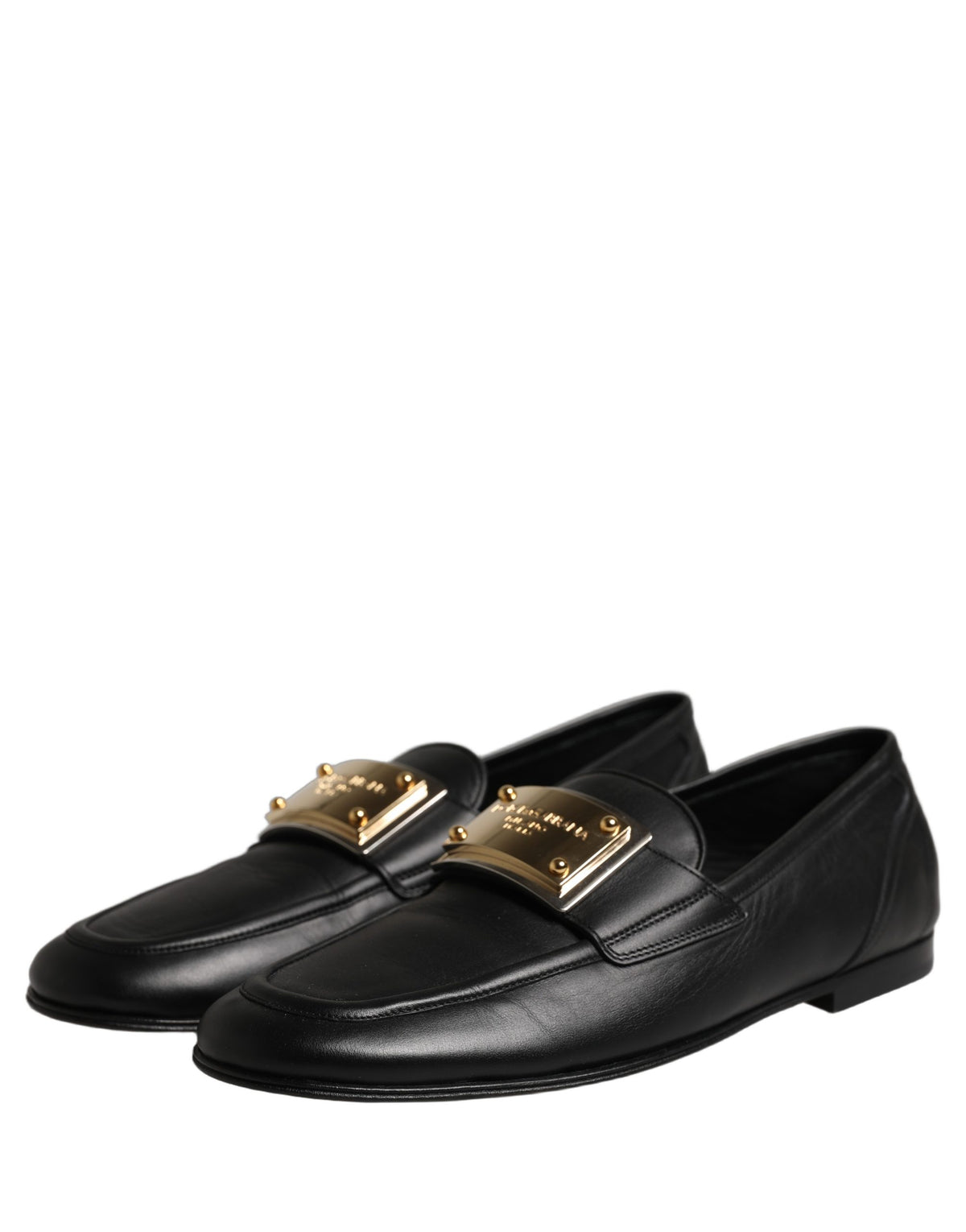 Dolce & Gabbana Black Leather Logo Plaque Loafers Men Shoes