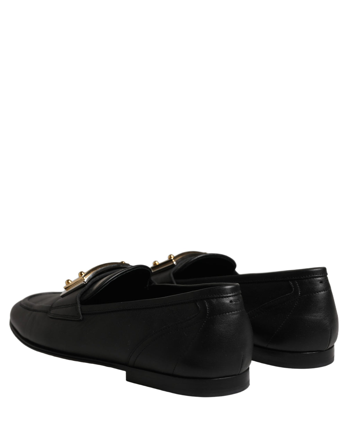 Dolce & Gabbana Black Leather Logo Plaque Loafers Men Shoes