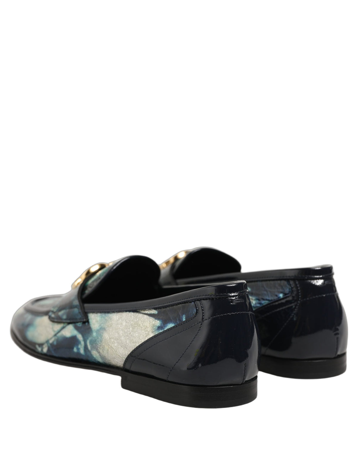 Dolce & Gabbana Metallic Blue Silver Leather DG Loafers Shoes