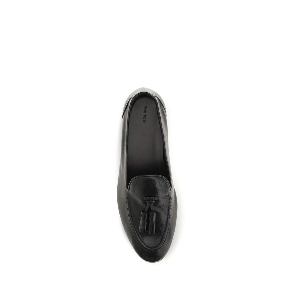 The Row Black Calf Leather Bos Taurus Slip-On Loafers