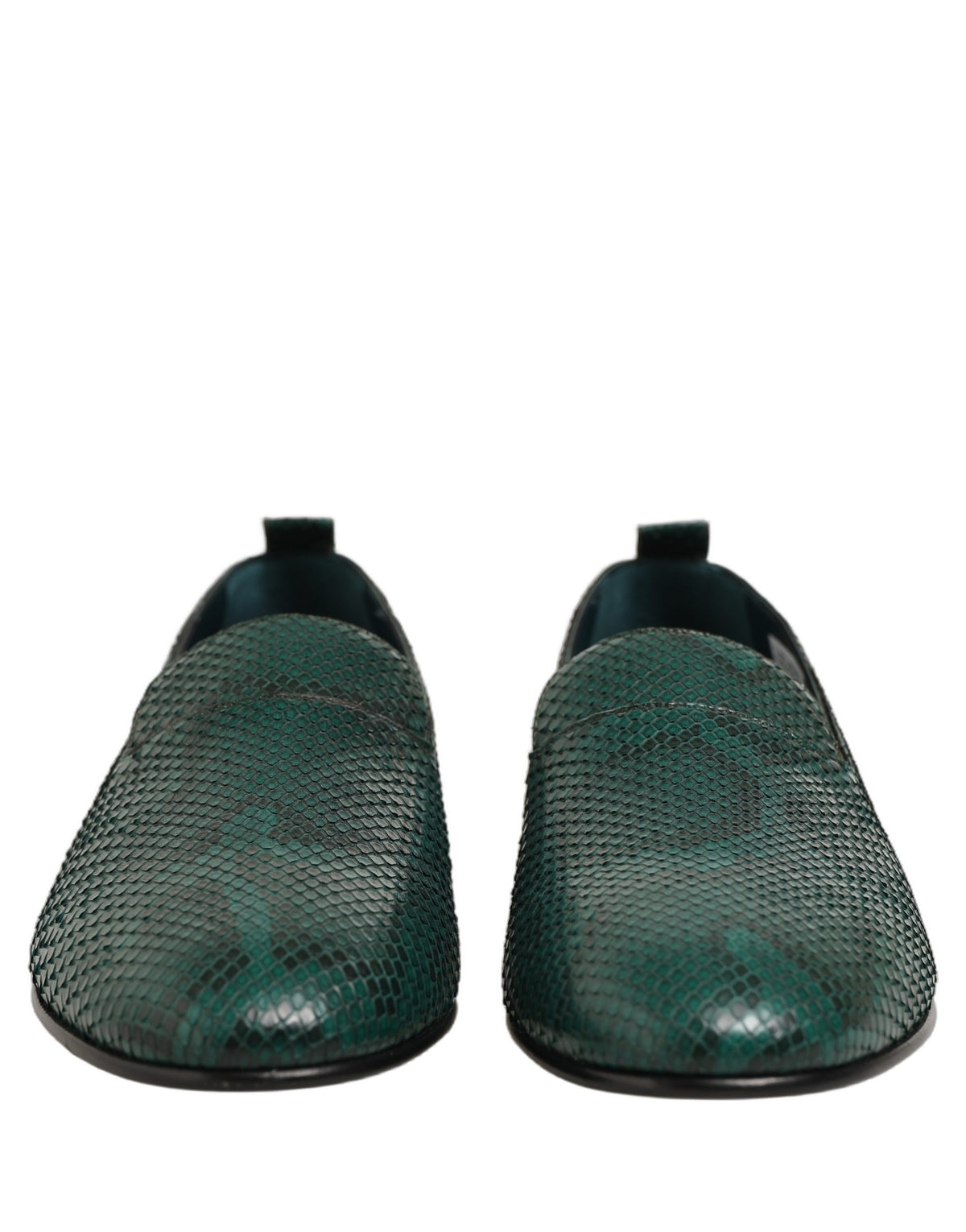 Dolce & Gabbana Dark Green Embossed Leather Loafers Shoes