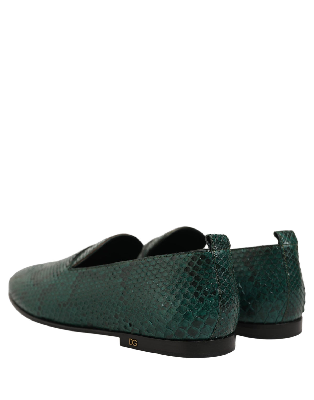 Dolce & Gabbana Dark Green Embossed Leather Loafers Shoes