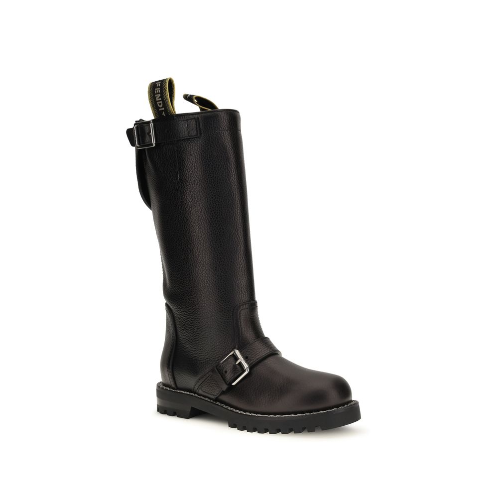Fendi Black Calf Leather Bos Taurus Lace-Up Boots