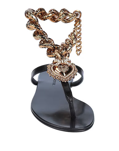 Dolce & Gabbana Women’s Chain Ankle Flat Sandals – Black & Gold