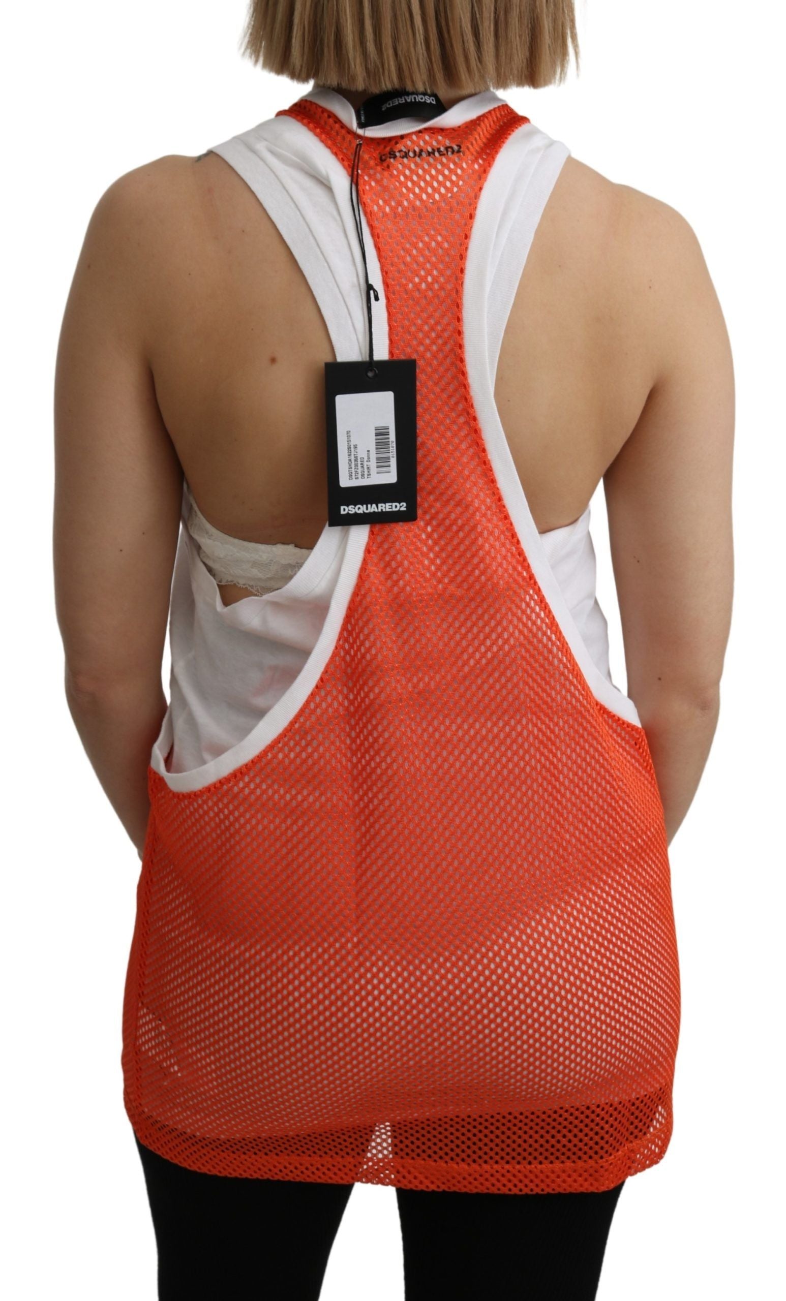 Dsquared² Orange White Crewneck Sleeveless Tank T-shirt Dress Top