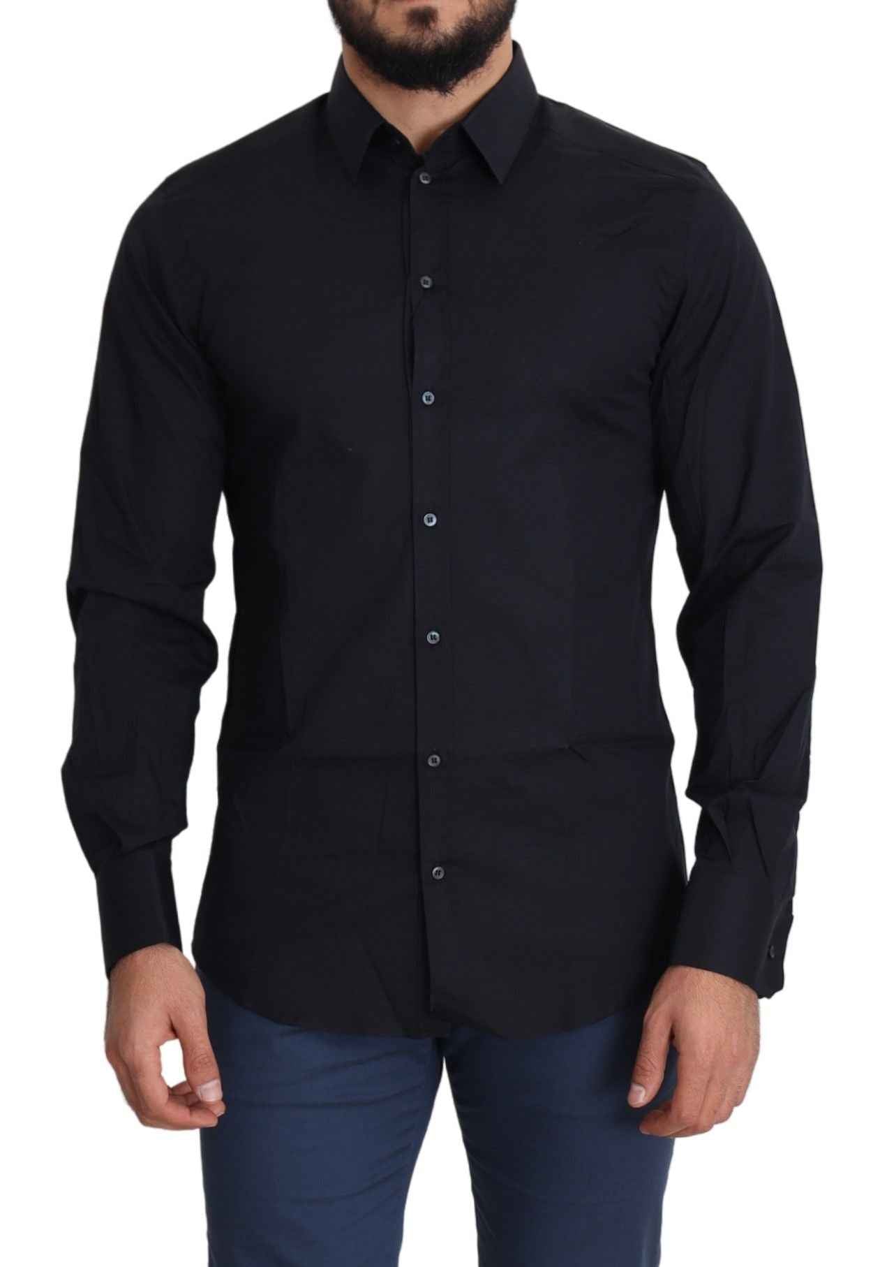 Dolce & Gabbana Blue Cotton Formal GOLD Dress Shirt
