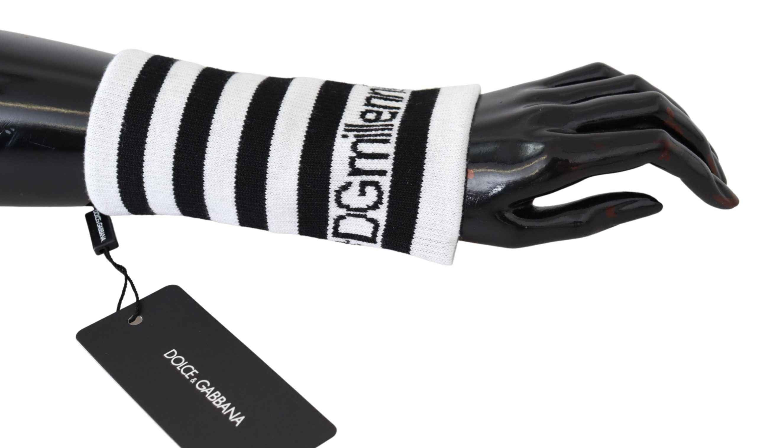 Dolce & Gabbana Black White Wool DGMillennials Wristband Wrap