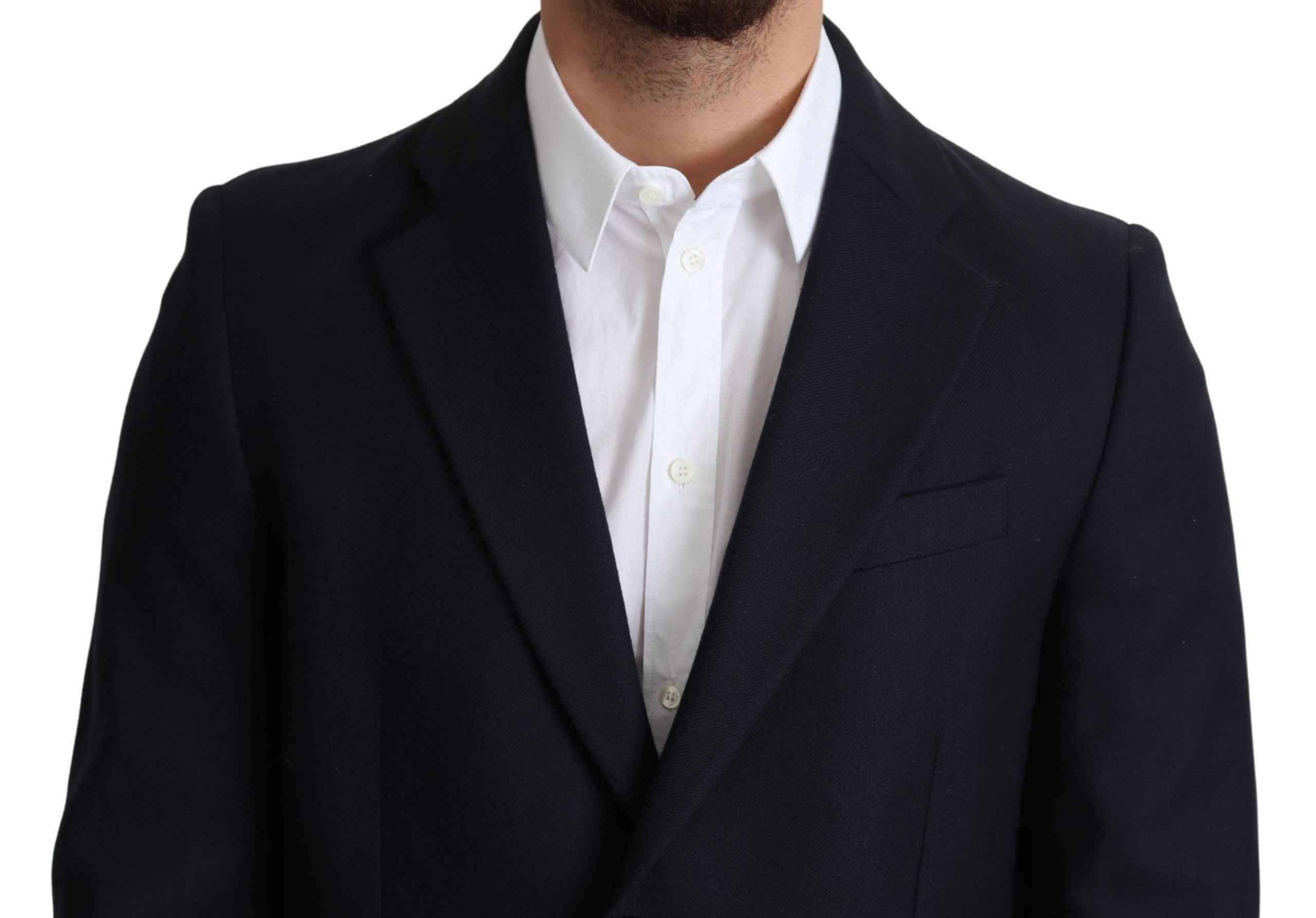 Dolce & Gabbana Dark Blue Wool Single Breasted Coat Jacket