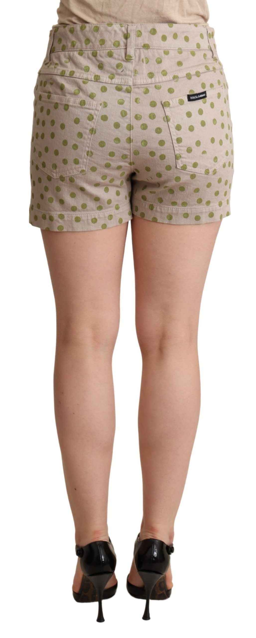 Dolce & Gabbana Beige Polka Dots Denim Cotton Stretch Shorts