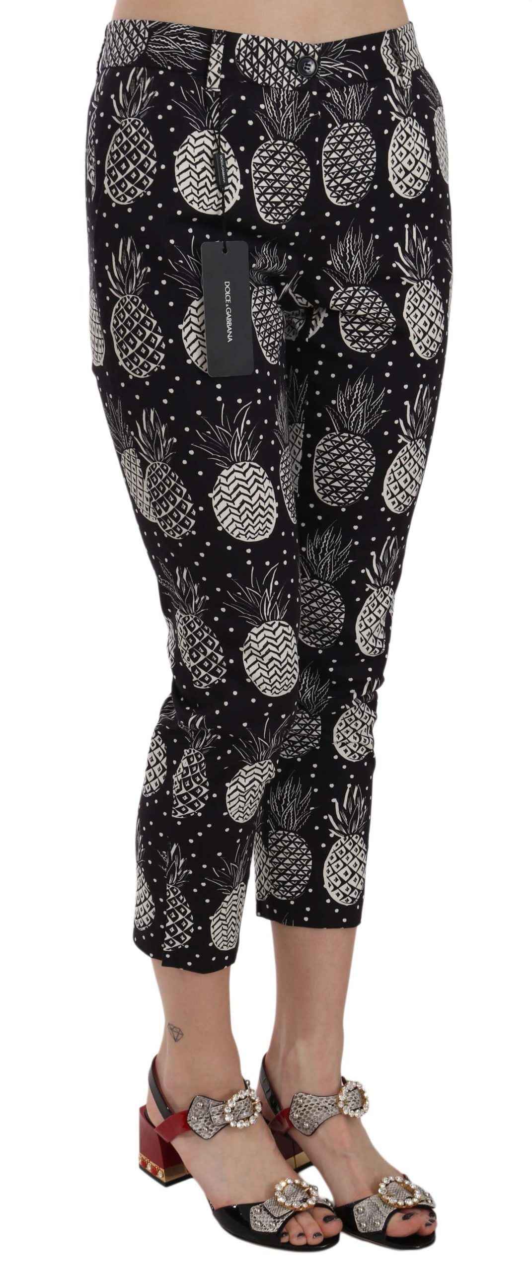 Dolce & Gabbana Black Pineapple Print Skinny Capri Pants