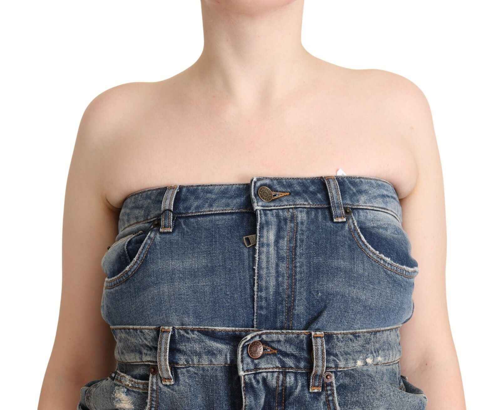 Dolce & Gabbana Dark Blue Cotton Strapless Denim Jumpsuit Dress