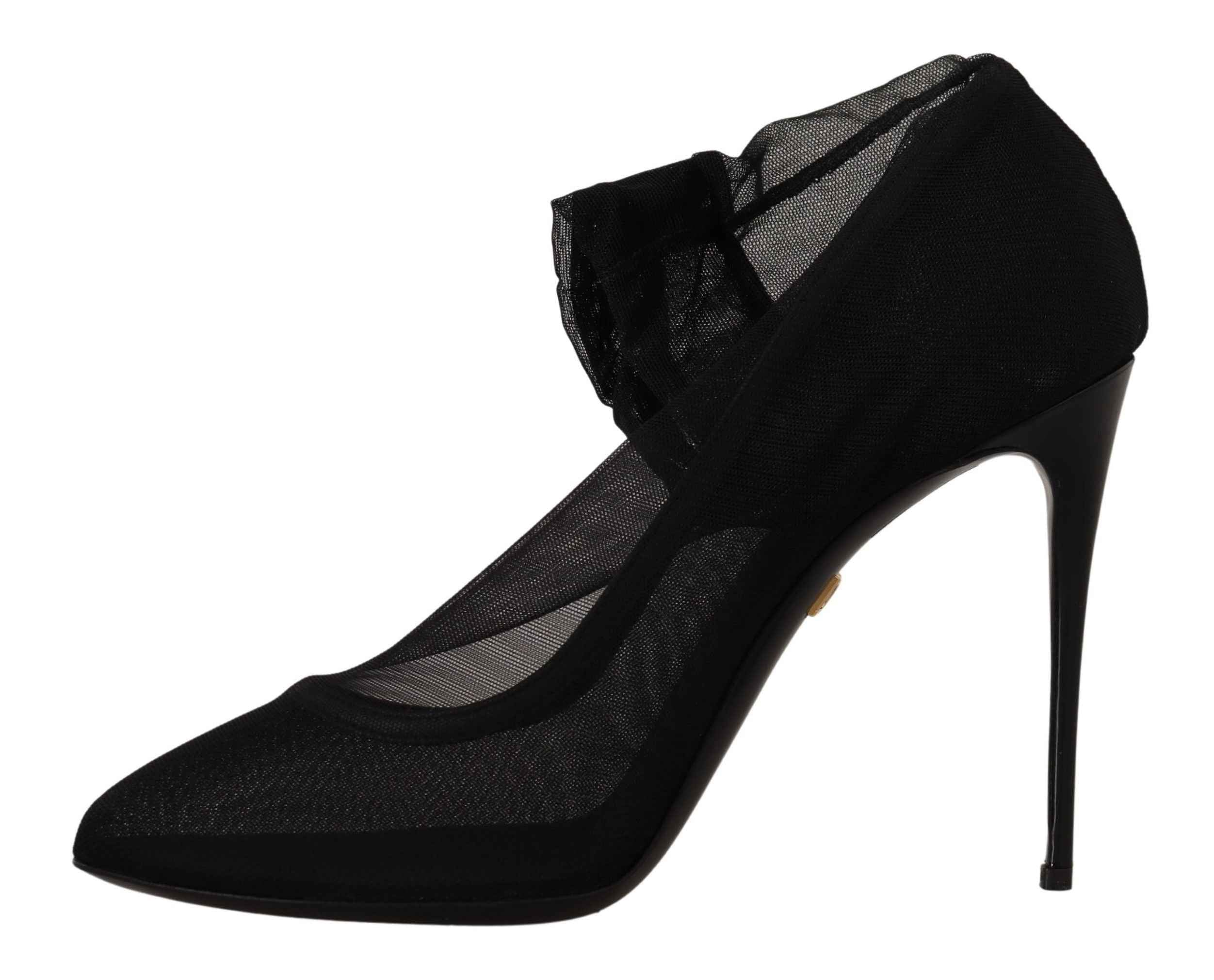 Dolce & Gabbana Black Tulle Stretch Boots Pumps Shoes