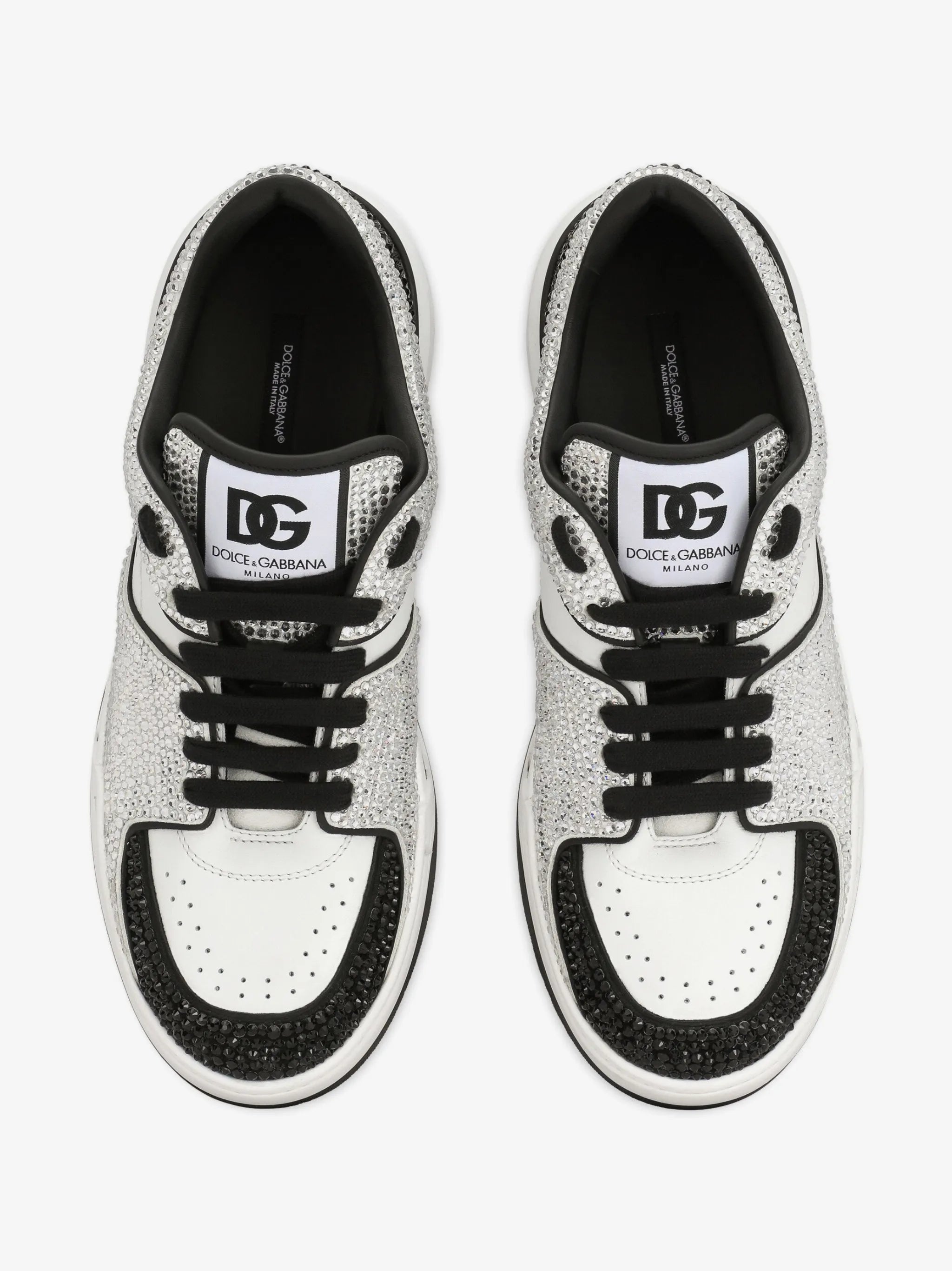 Dolce & Gabbana White & Black Crystal-Embellished Sneakers