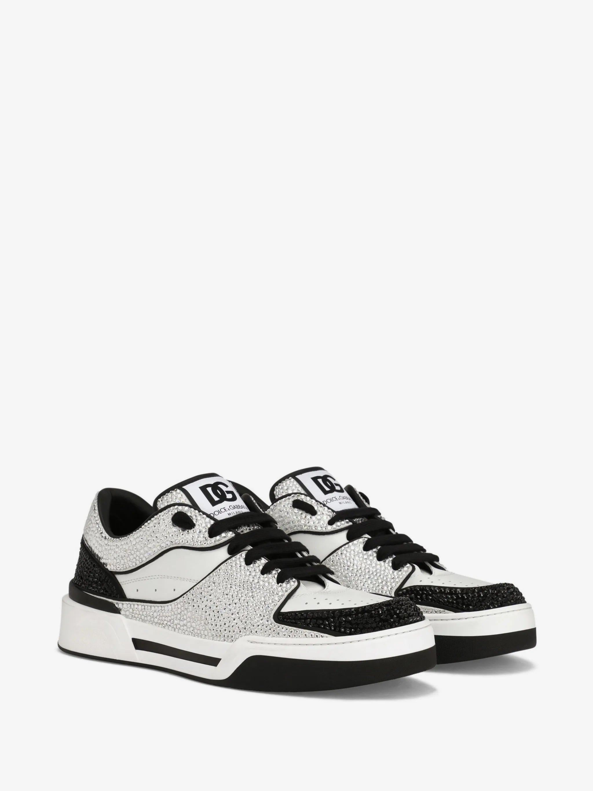 Dolce & Gabbana White & Black Crystal-Embellished Sneakers
