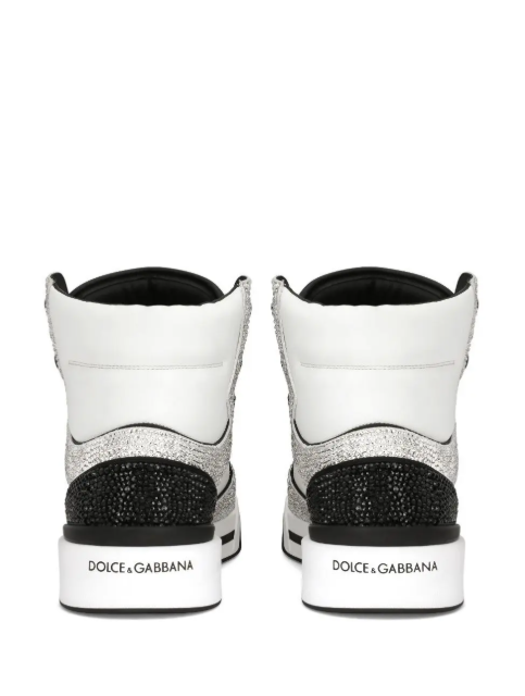 Dolce & Gabbana Embellished High-Top Sneakers – White & Black
