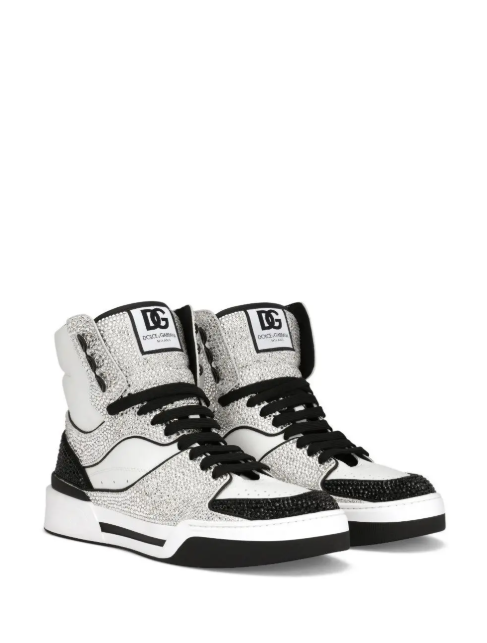 Dolce & Gabbana Embellished High-Top Sneakers – White & Black
