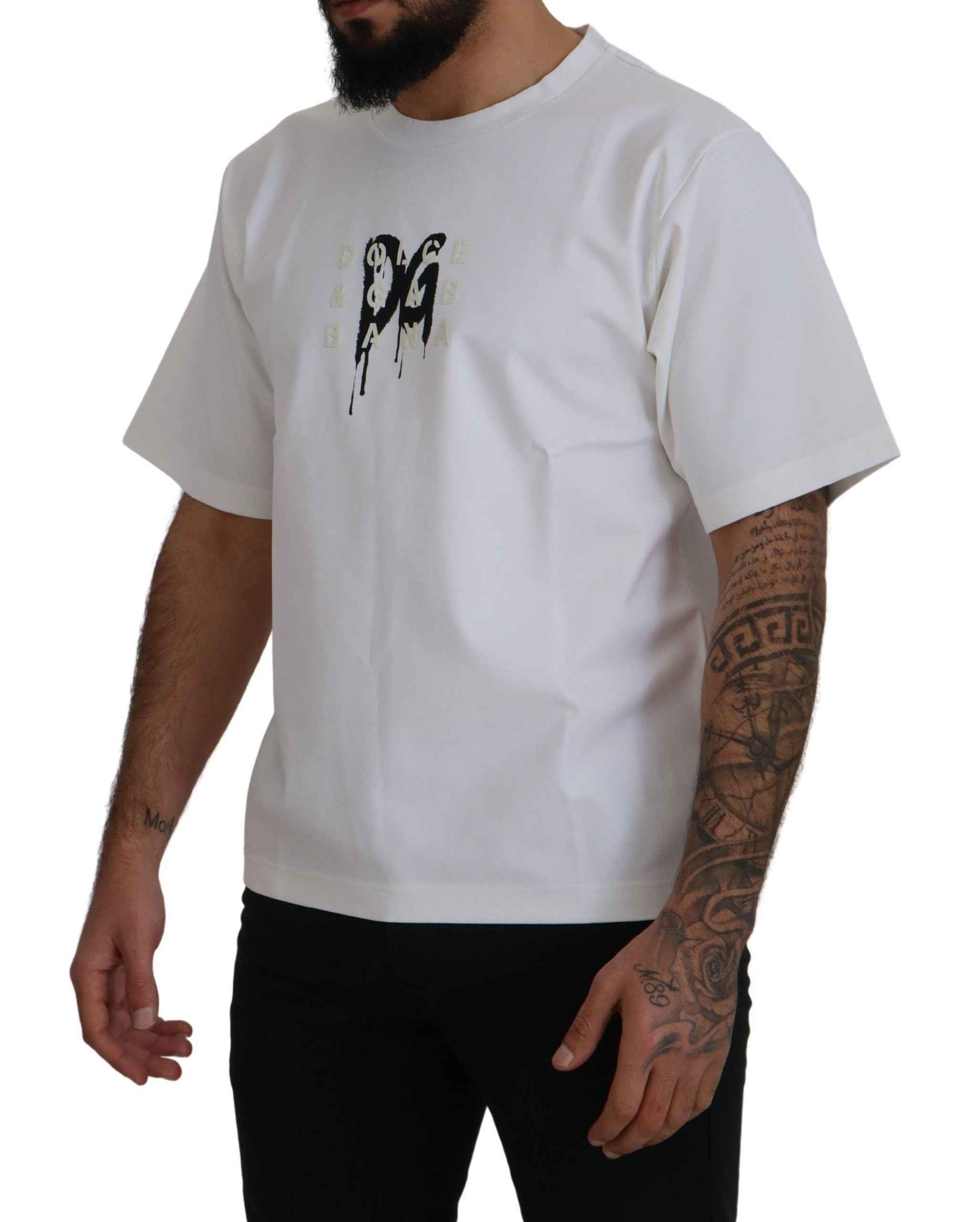 Dolce & Gabbana White Logo Print Cotton Crewneck T-shirt