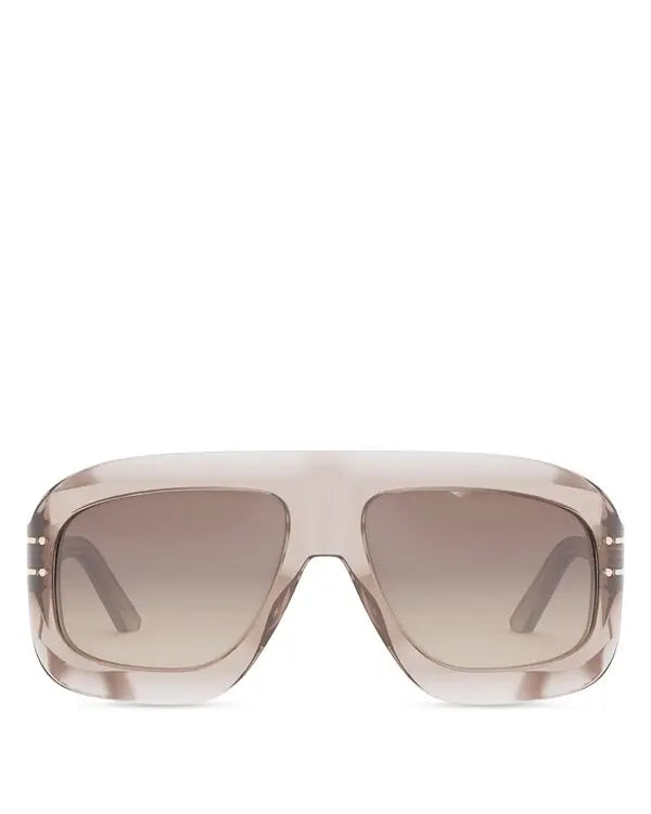 A pair of oversized square aviator sunglasses with a translucent smoky brown acetate frame and gradient brown lenses, shown against a plain white background.