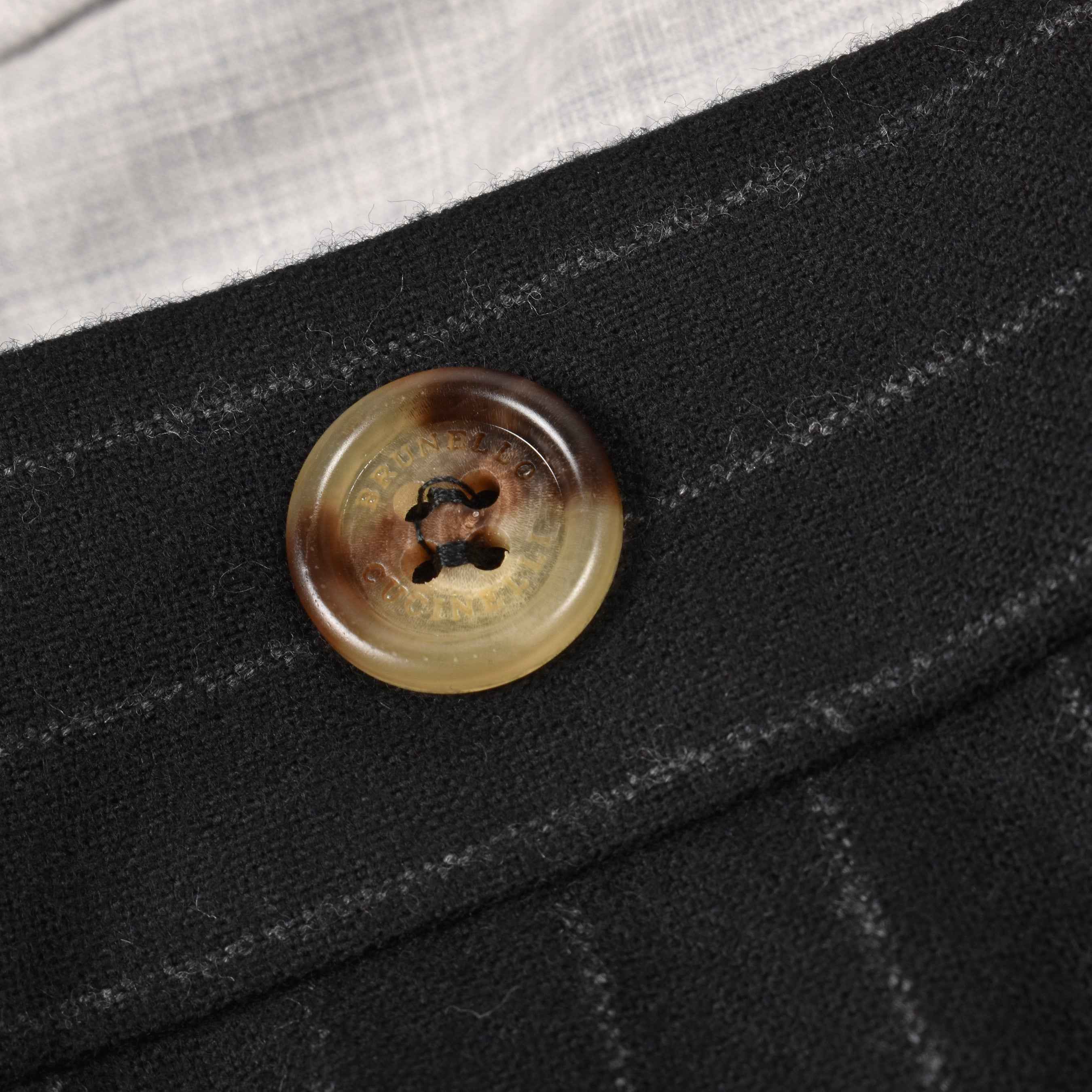 BRUNELLO CUCINELLI MEN'S BLACK VIRGIN WOOL PINSTRIPE TROUSERS
