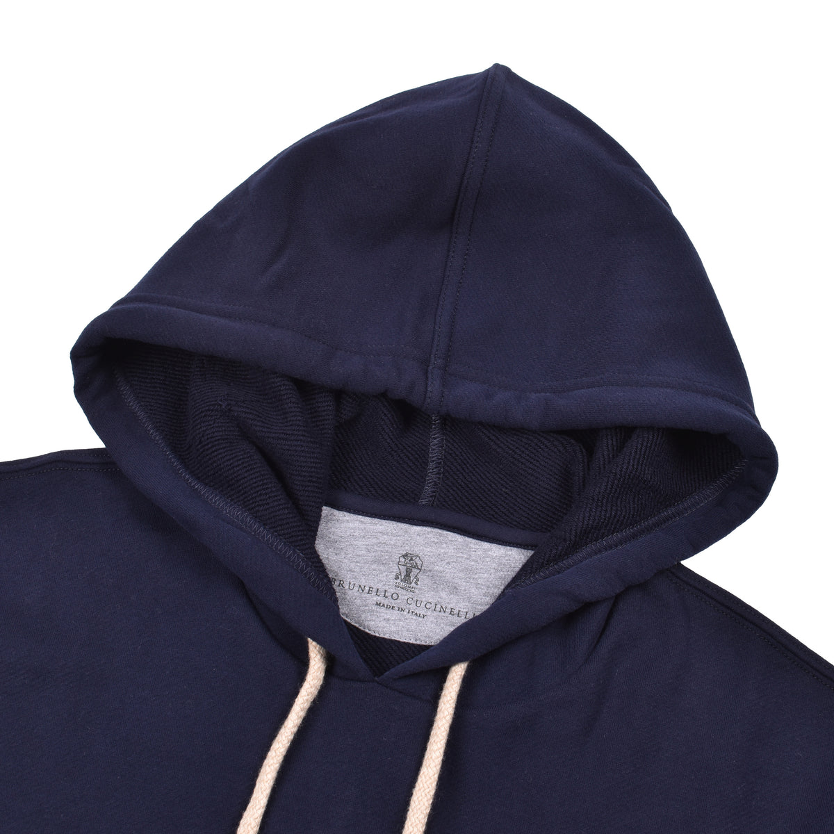 BRUNELLO CUCINELLI MEN'S NAVY COTTON TWO TONE HOODIE SWEATER