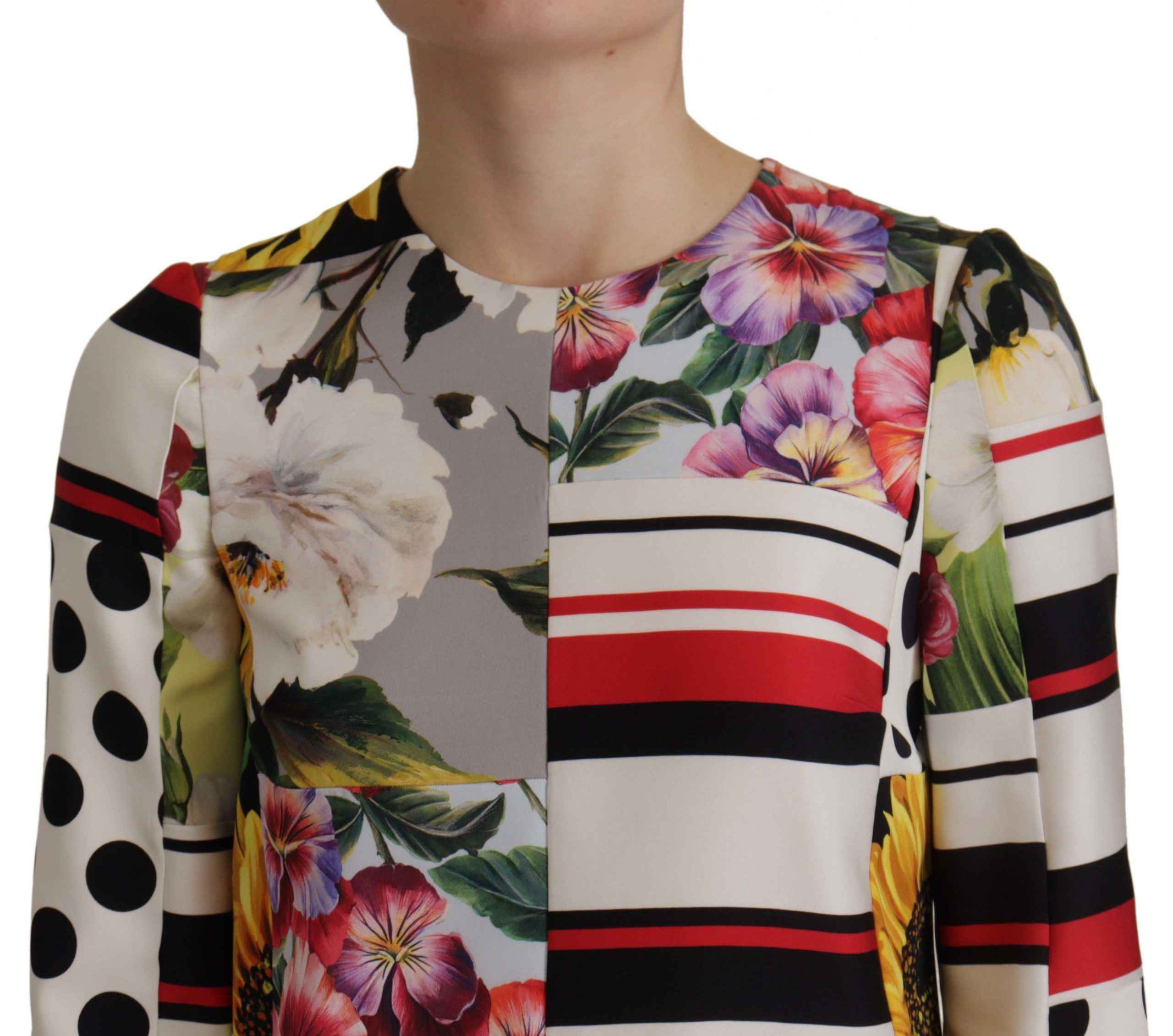 Dolce & Gabbana Multicolor Charmeuse Floral Sheath Jaquard Pachwork Dress