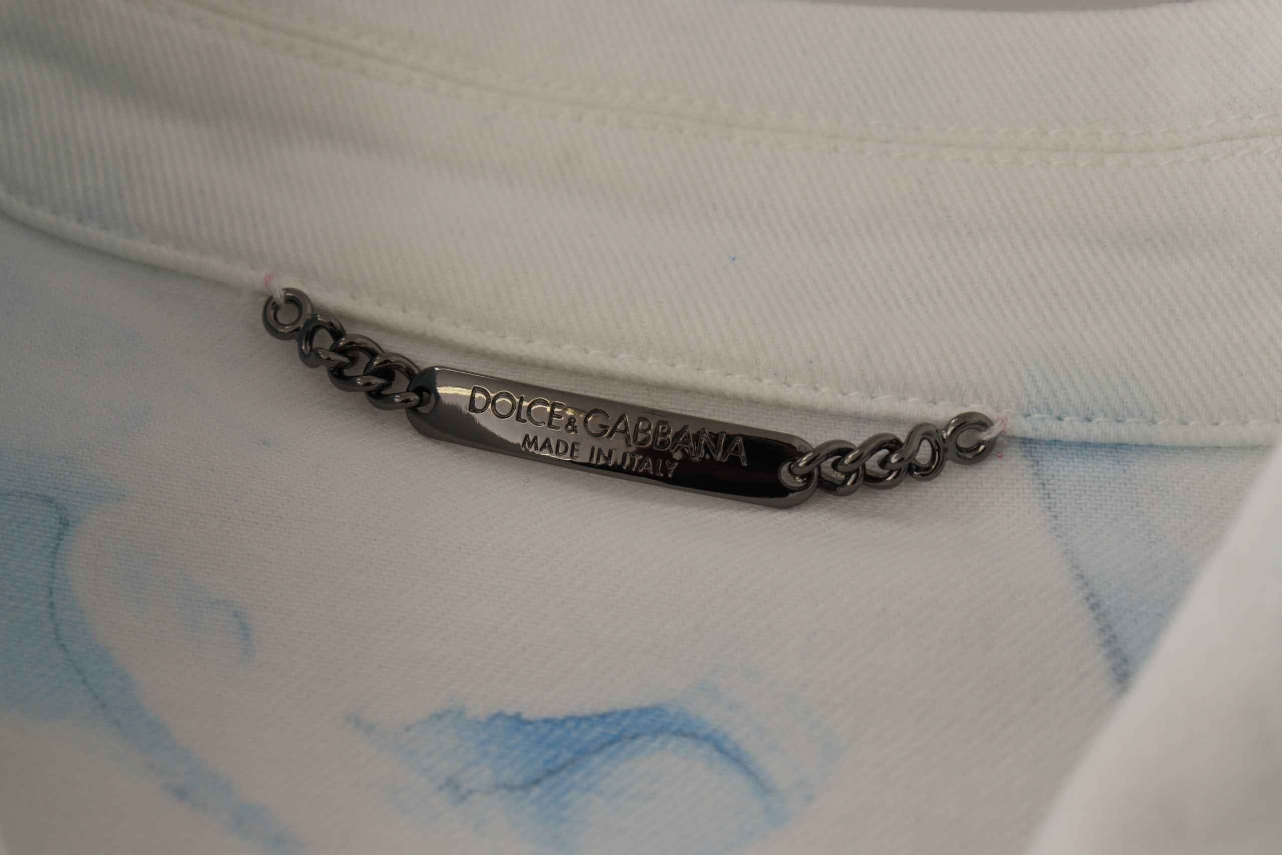 Dolce & Gabbana White Cotton Logo Embroidery Denim Jacket