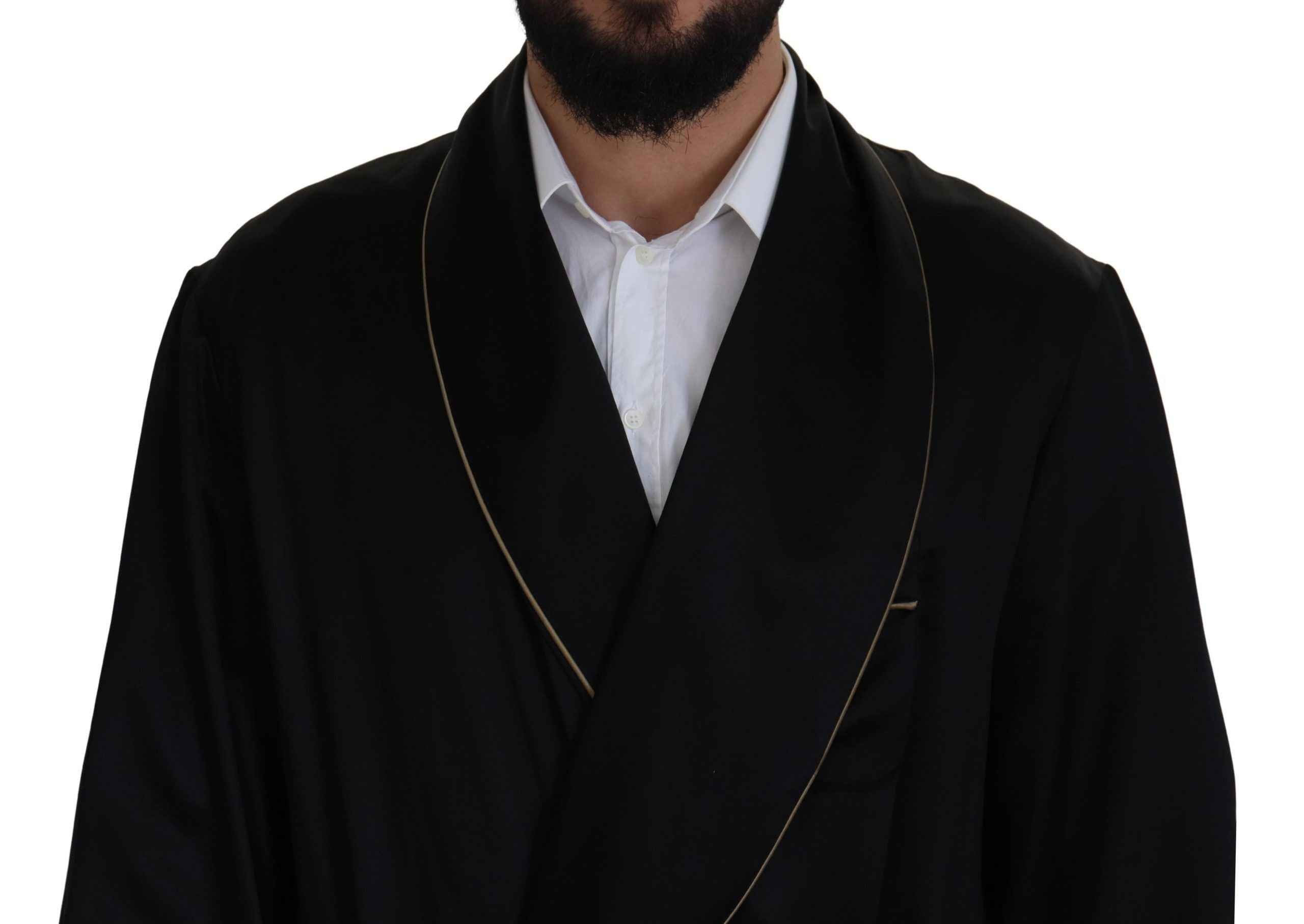 Dolce & Gabbana Black 100% Silk Robe Coat Wrap  Jacket