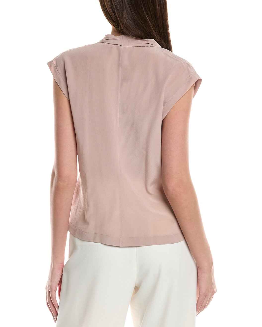 BRUNELLO CUCINELLI WOMEN'S LIGHT PINK SILK DRAPED SHIRT