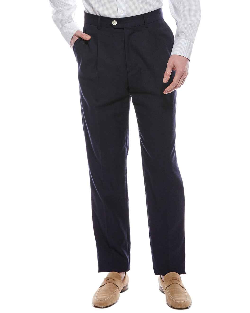 BRUNELLO CUCINELLI MEN'S NAVY WOOL BLEND TROUSERS