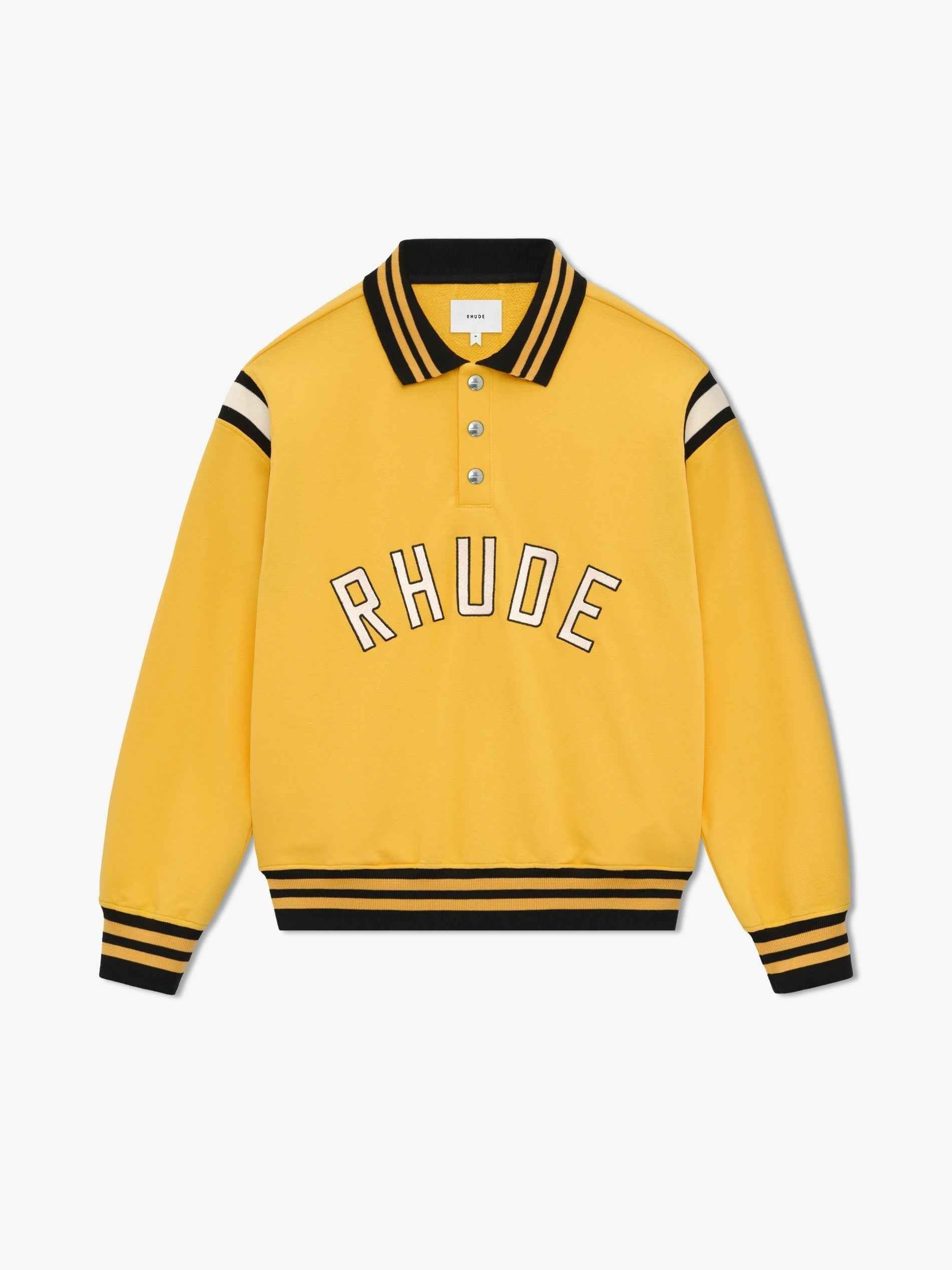 RHUDE MEN'S YELLOW BLACK LONG SLEEVE POLO SHIRT