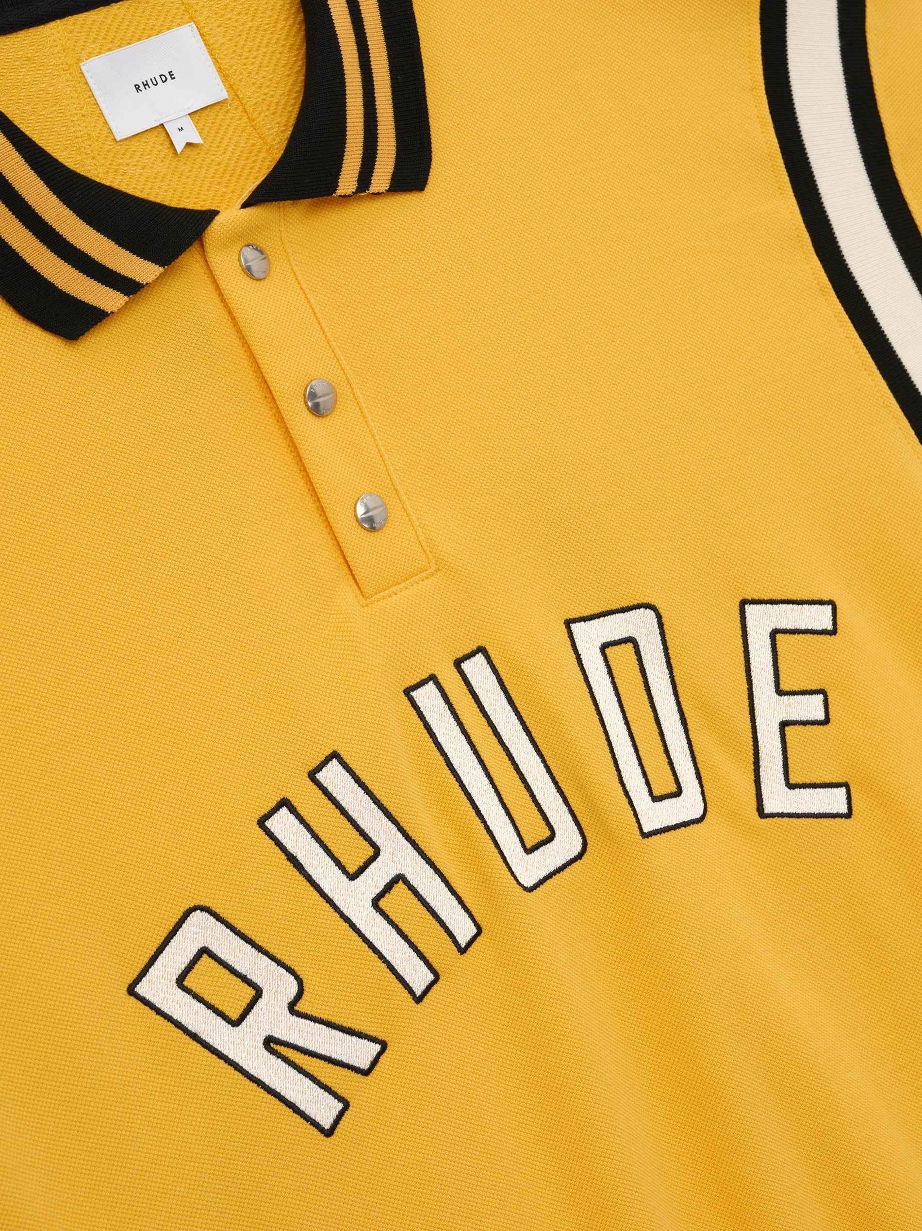 RHUDE MEN'S YELLOW BLACK LONG SLEEVE POLO SHIRT