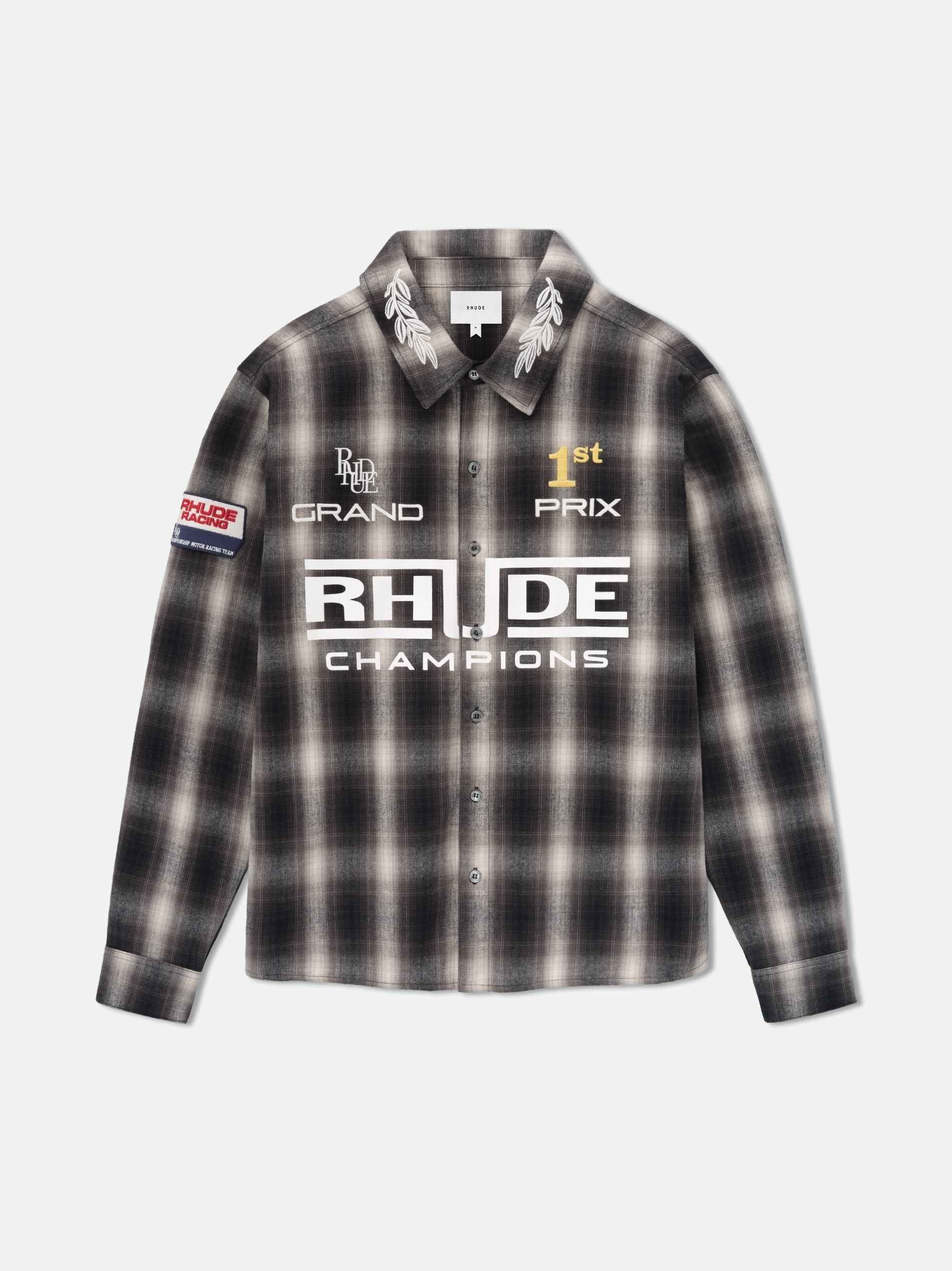 RHUDE MEN'S MULTI PLAID RACING FLANNEL SHIRT